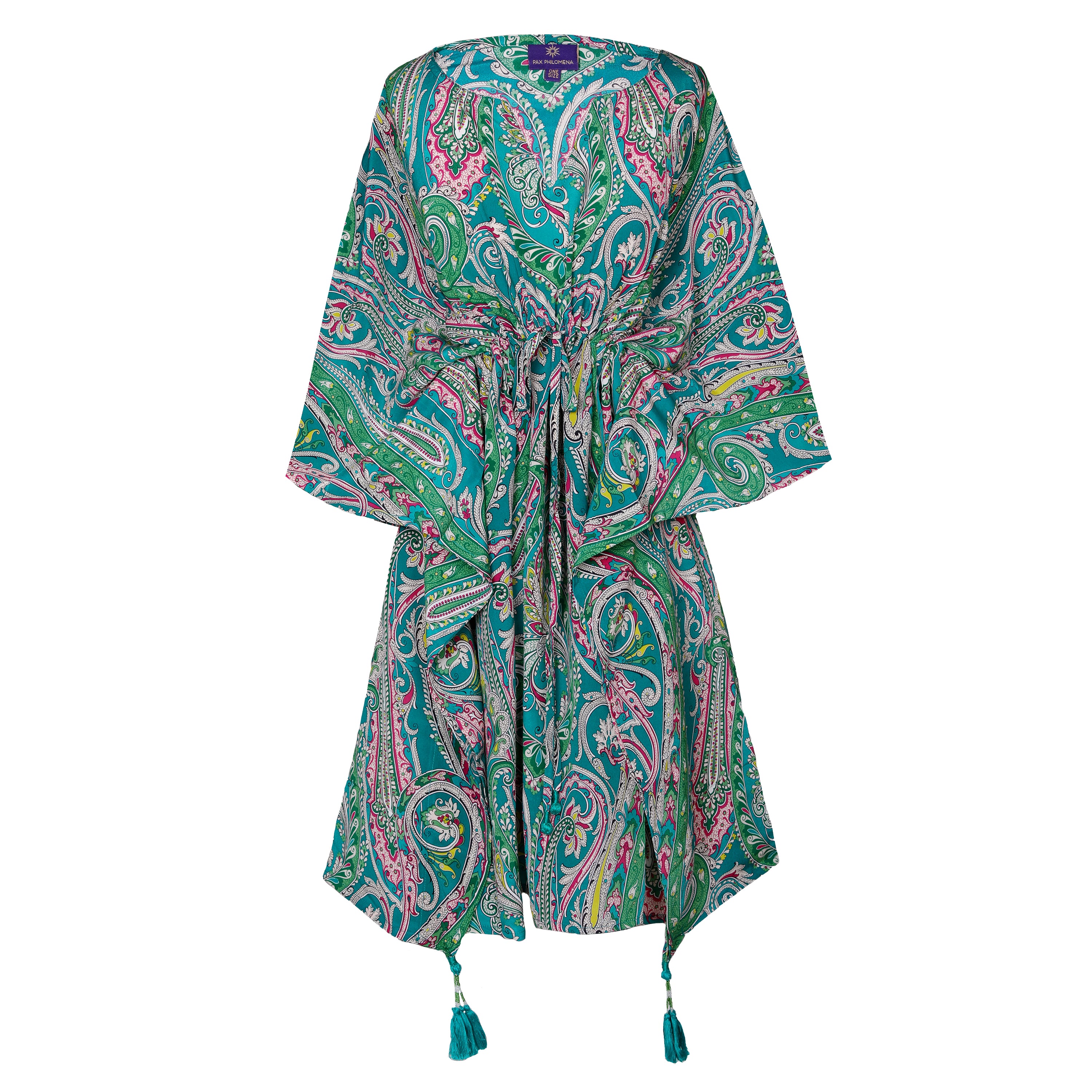 Teal Principessa Italian Silk Midi Kaftan