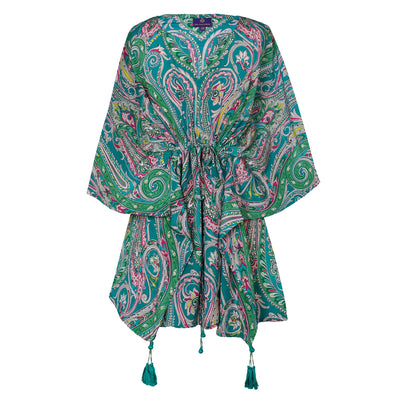 Teal Principessa Italian Silk Short Kaftan