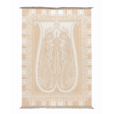 Italian Paisley Cashmere Wool Naturale Throw Blanket