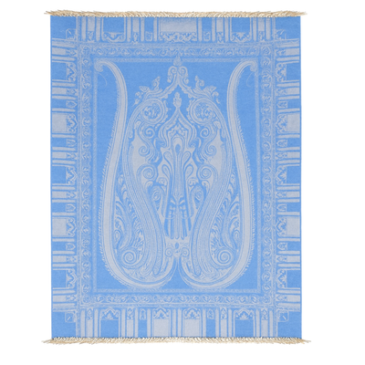 Italian Paisley Cashmere Wool Powder Blue Throw Blanket