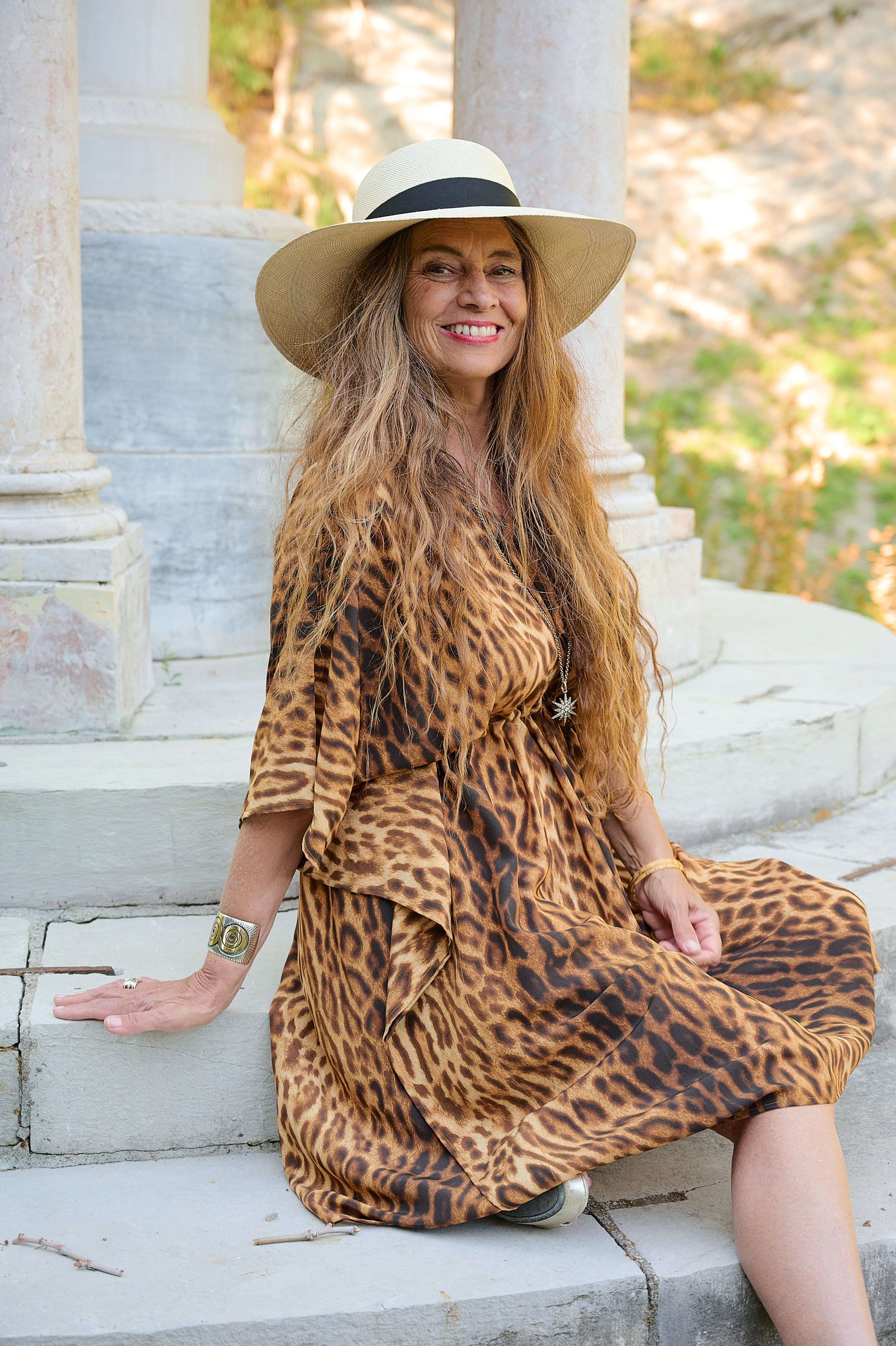 Jeanie Jaguar Italian Silk Midi Kaftan Dress