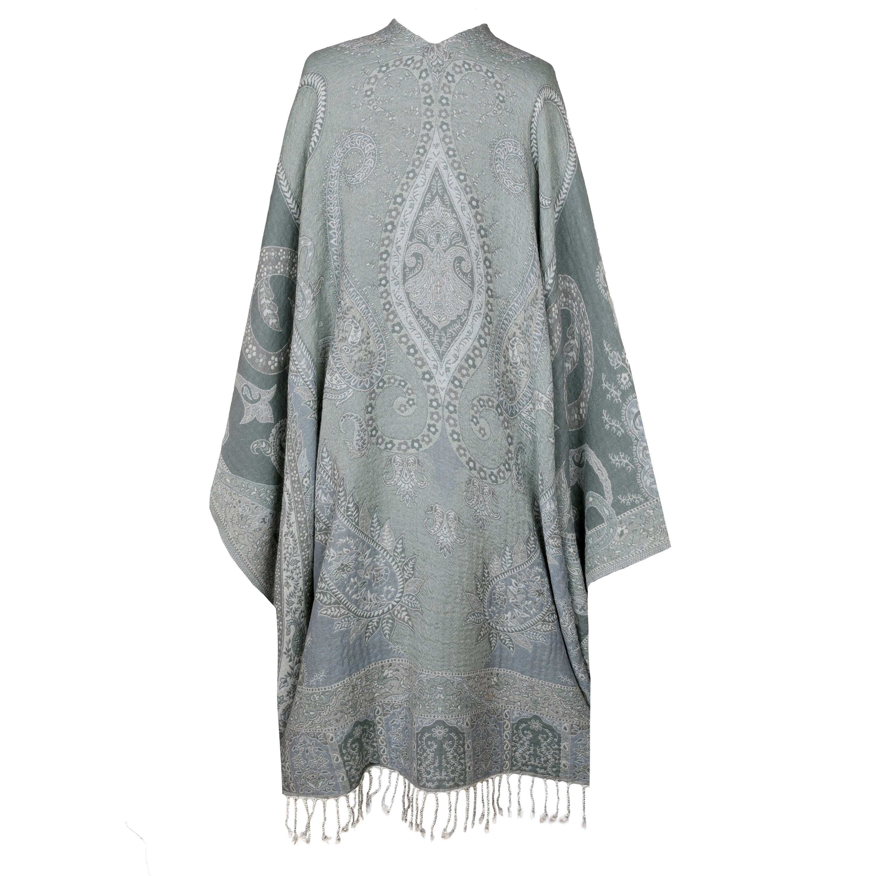 Powder Blue Paisley Wool Wrap Poncho