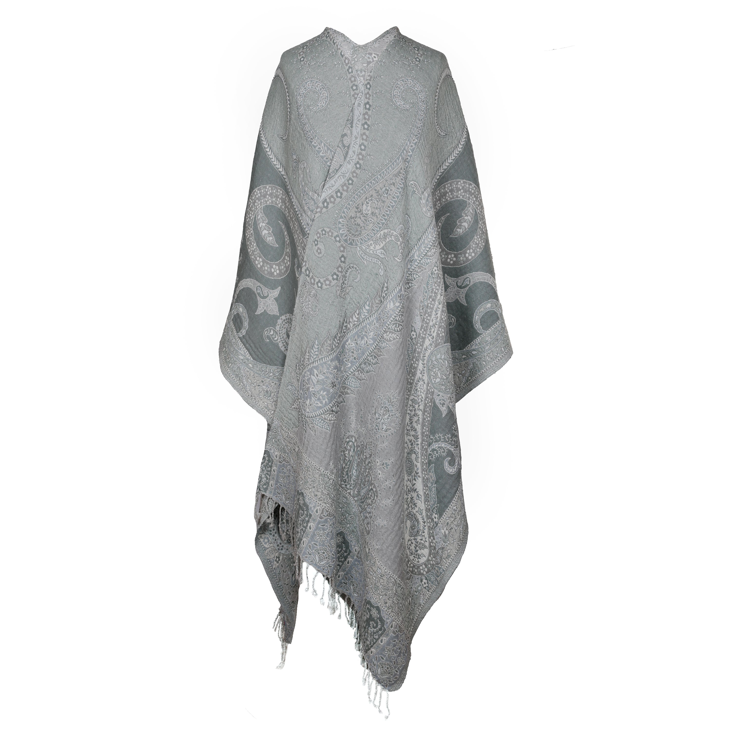 Powder Blue Paisley Wool Wrap Poncho