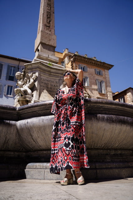 Testarossa Vita Italian Silk Crepe Maxi Kaftan Dress