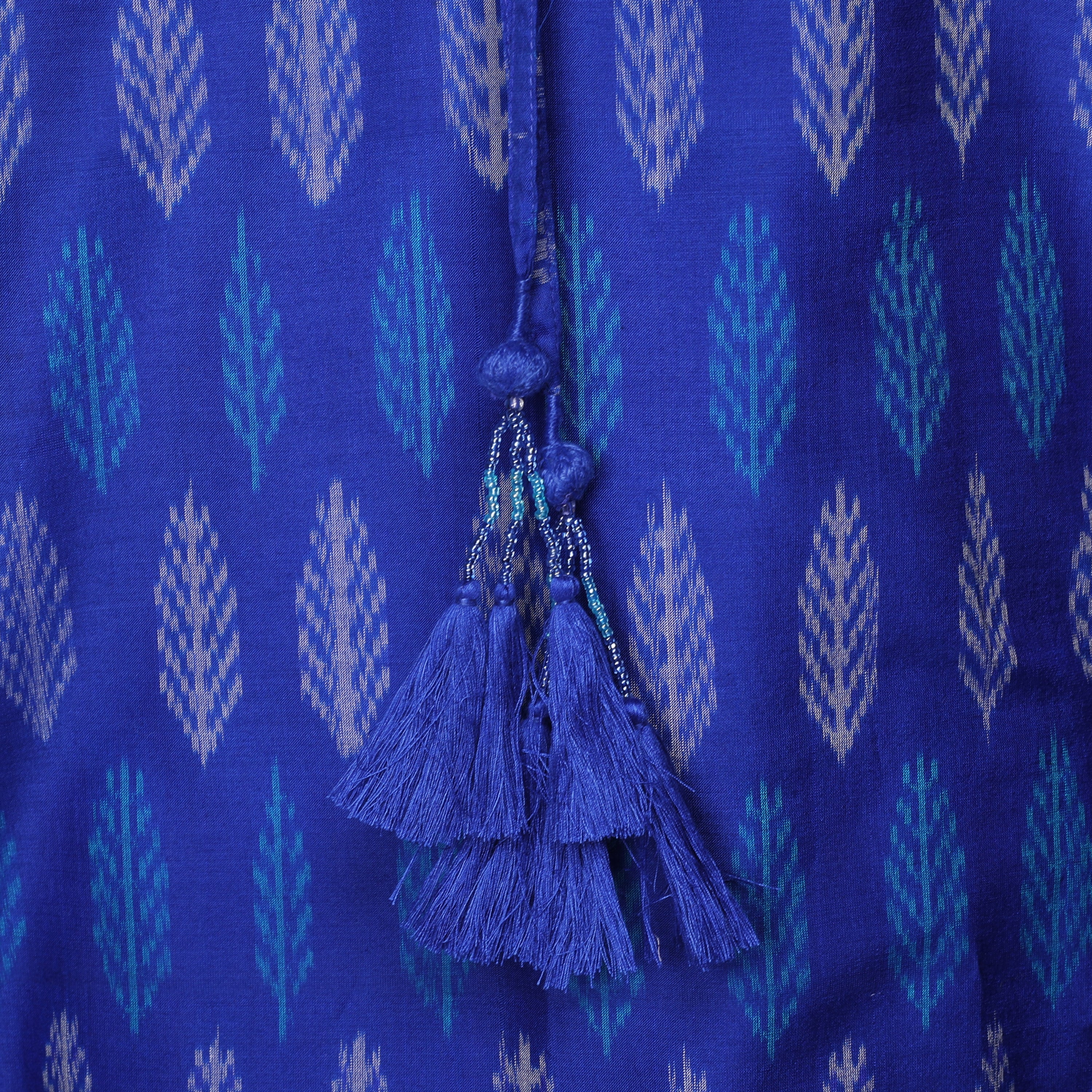 Betty Blue Silk Cotton Ikat Maxi Kaftan Dress