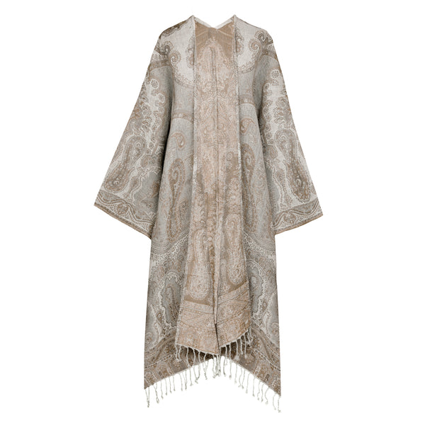 Brunellino Paisley Boiled Wool Kimono Coat Reversible