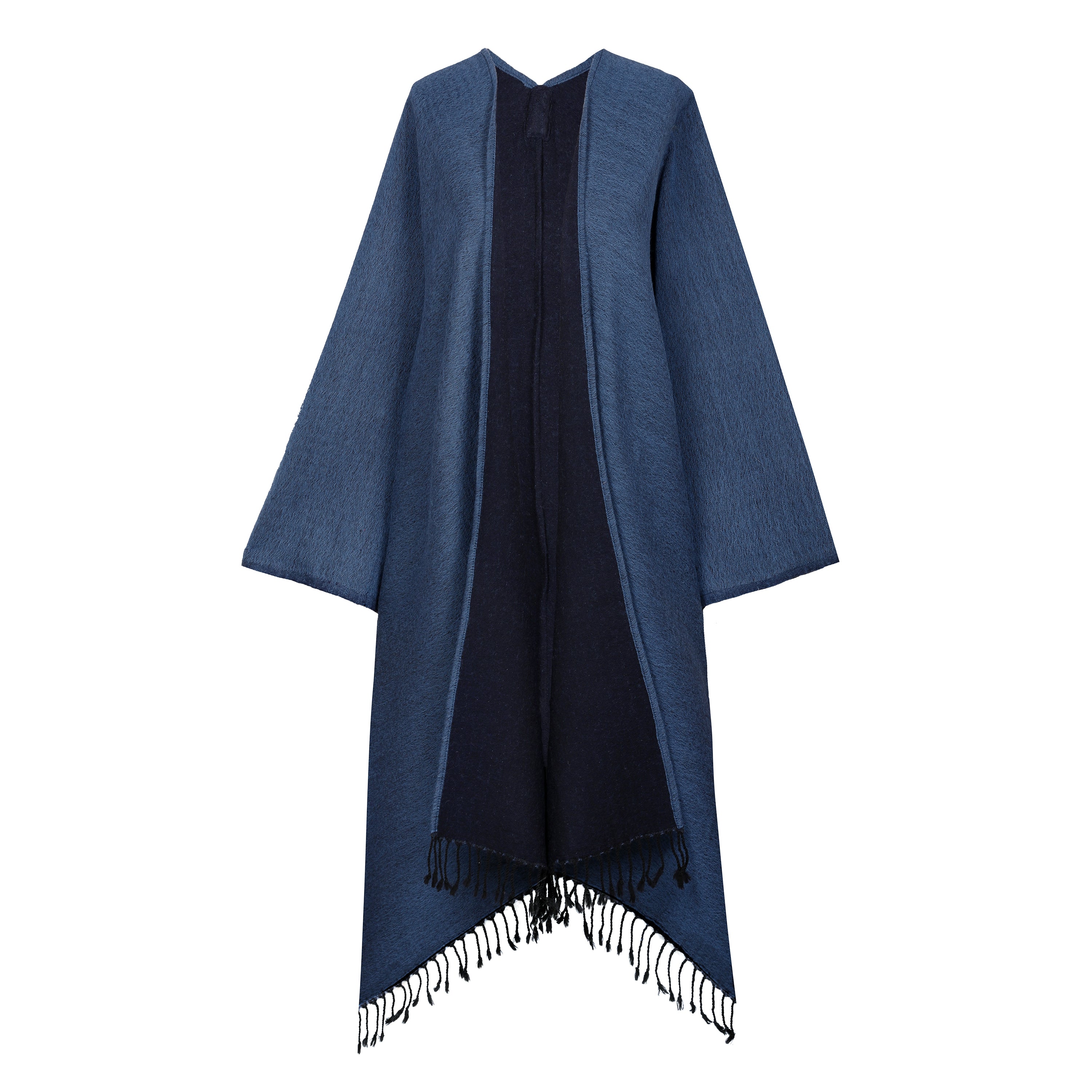 Buona Notte Blue Boiled Wool Kimono Coat Reversible