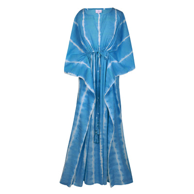 Corsica Teal Tie-Dye Shibori Maxi Kaftan Dress STORE CREDIT OR EXCHANGE