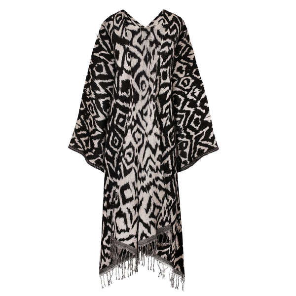 Cheryl Ikat Zebra Boiled Wool Reversible Kimono Coat