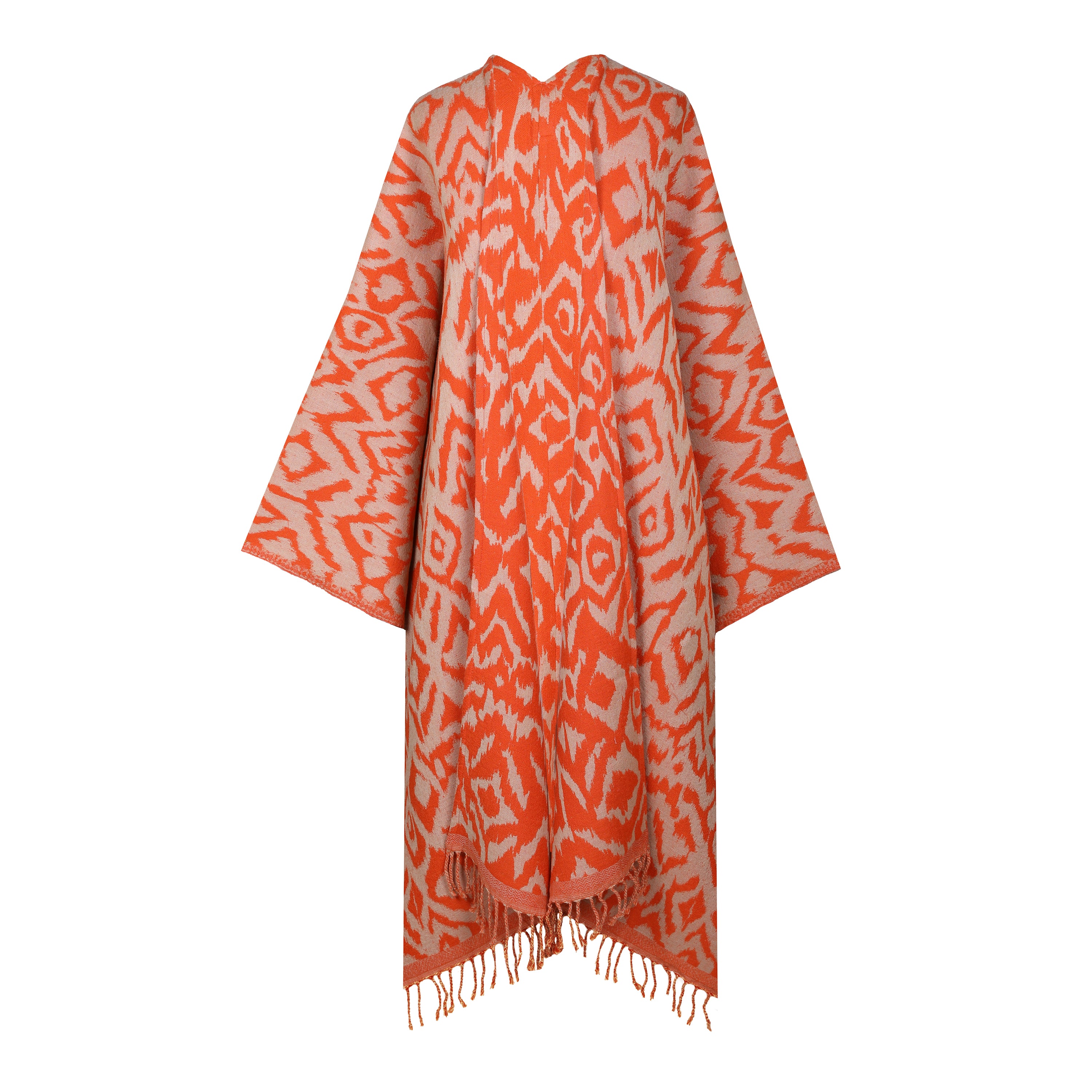 Cheryl Tangerine Ikat Boiled Wool Kimono Coat Reversible