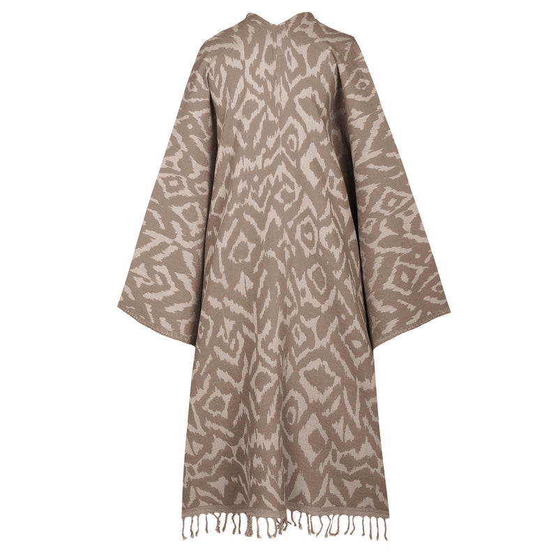 Cheryl Ikat Taupe Boiled Wool Kimono Coat Reversible