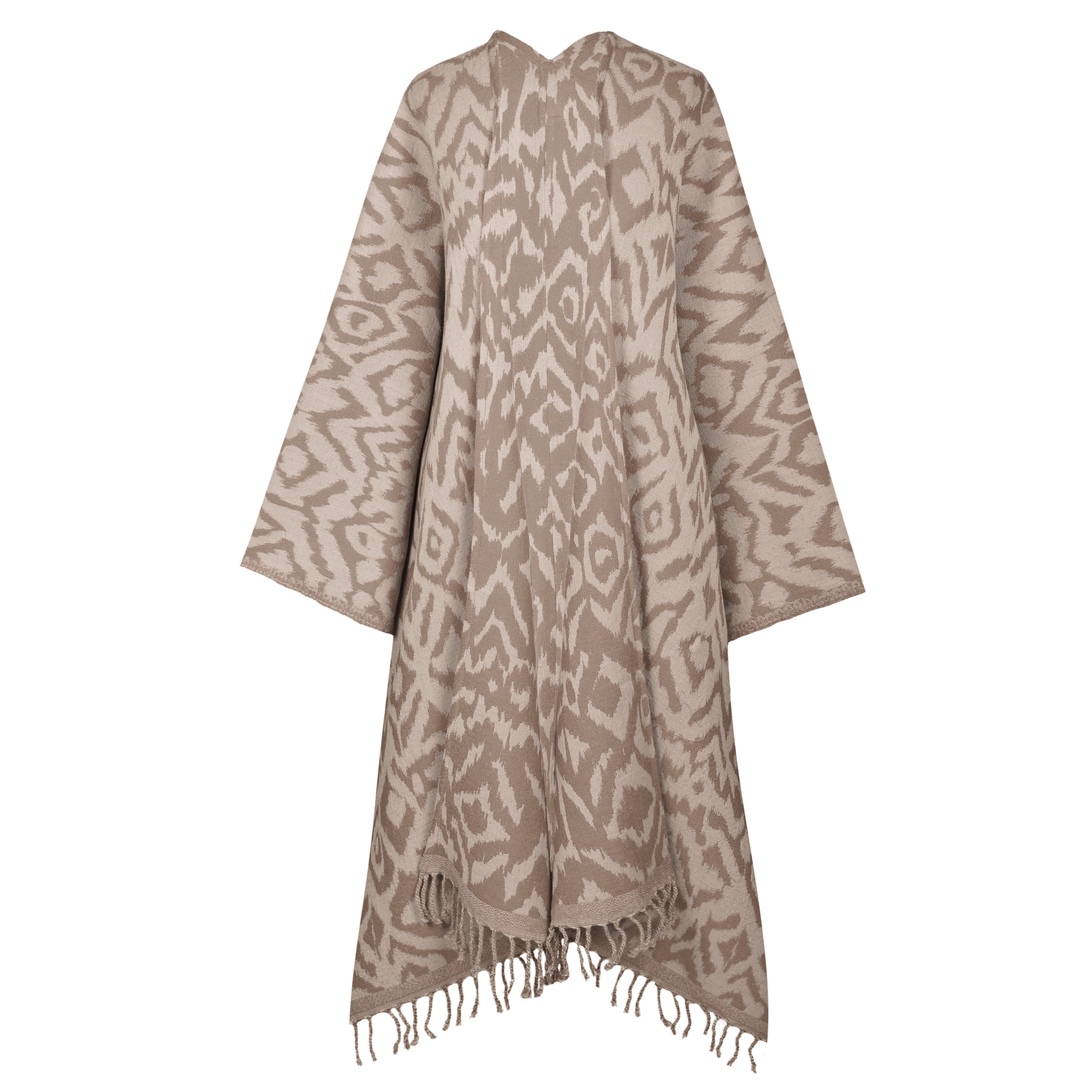 Cheryl Ikat Taupe Boiled Wool Kimono Coat Reversible FINAL SALE