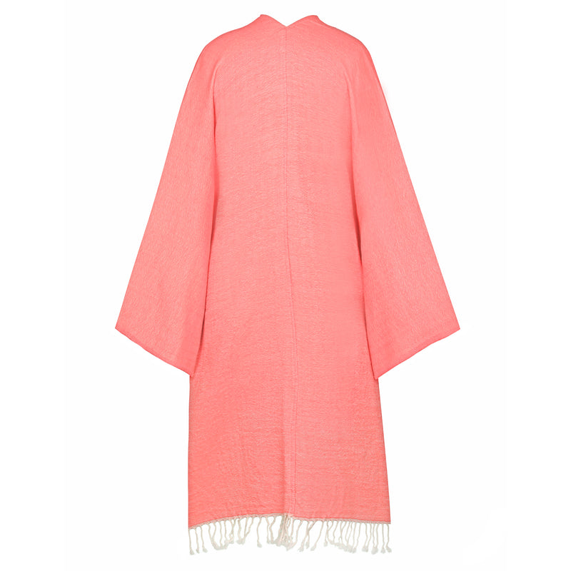 Coral Boiled Wool Kimono Coat Reversible