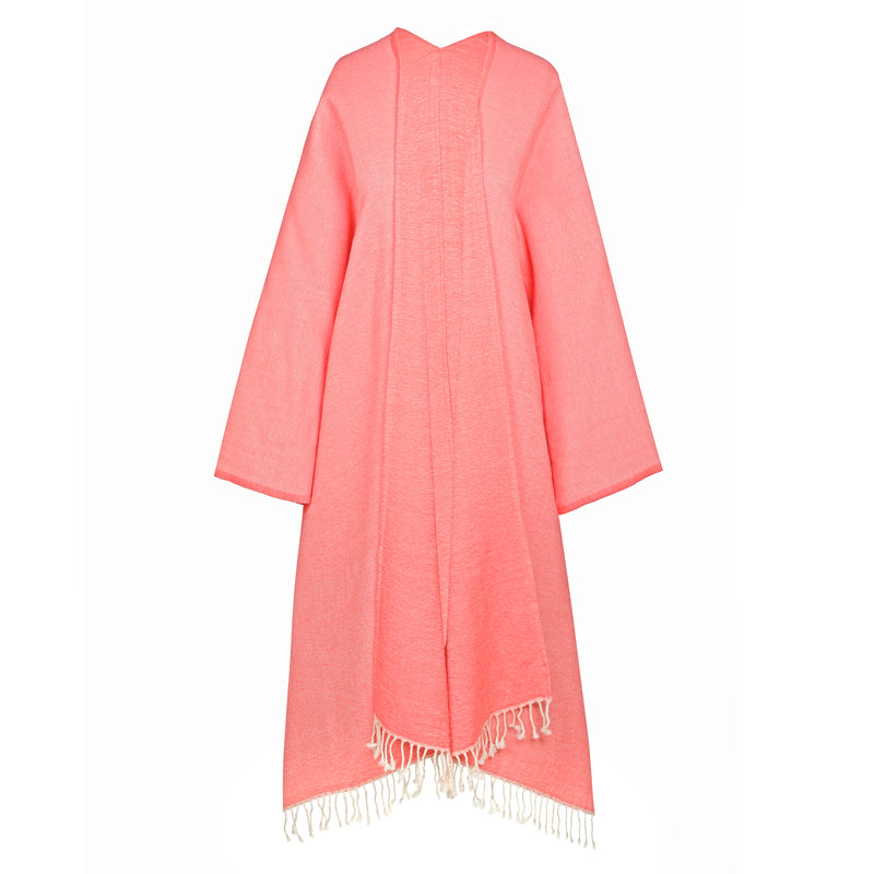 Coral Boiled Wool Kimono Coat Reversible