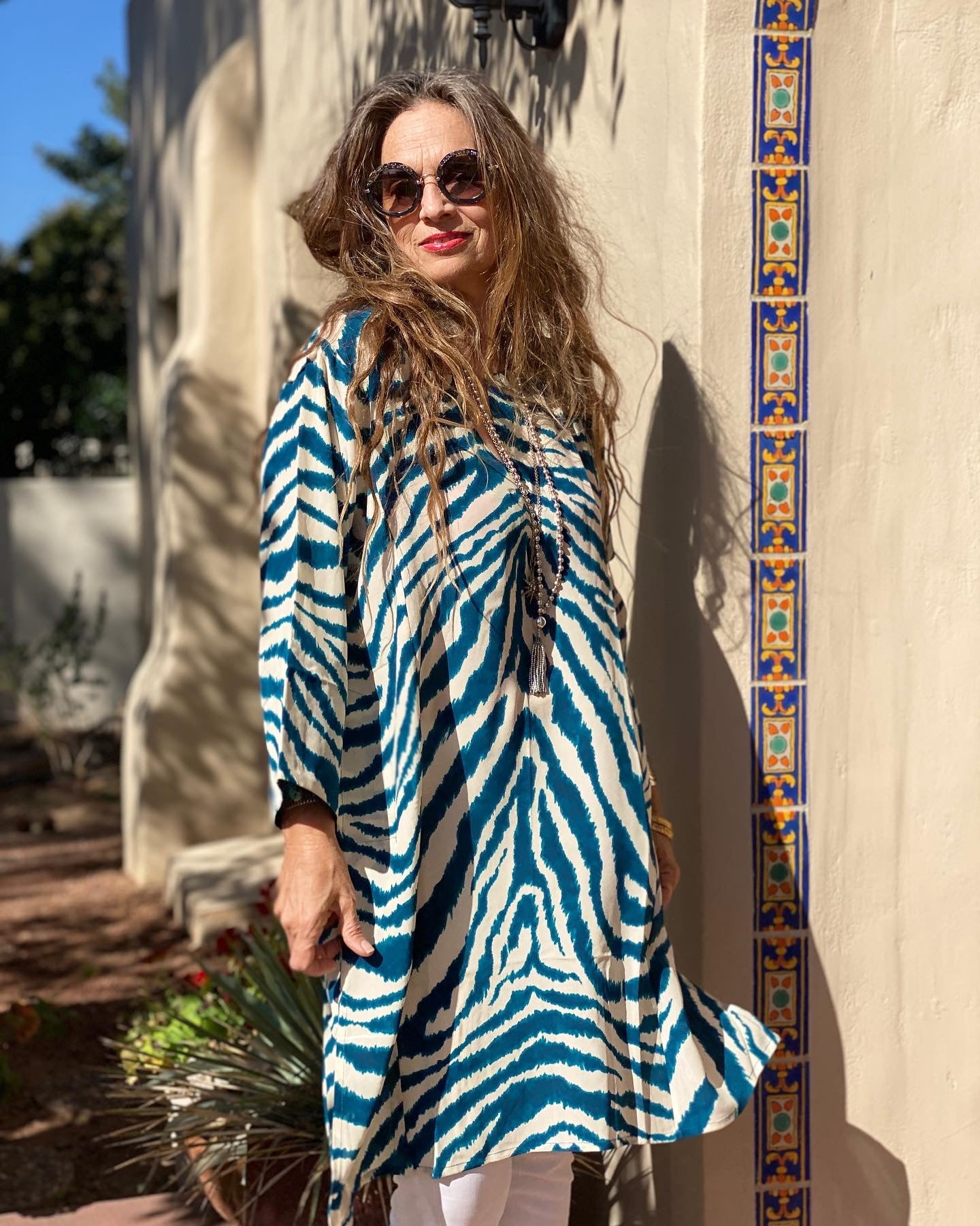 Zebra Petrolio Italian Silk Midi Tunic