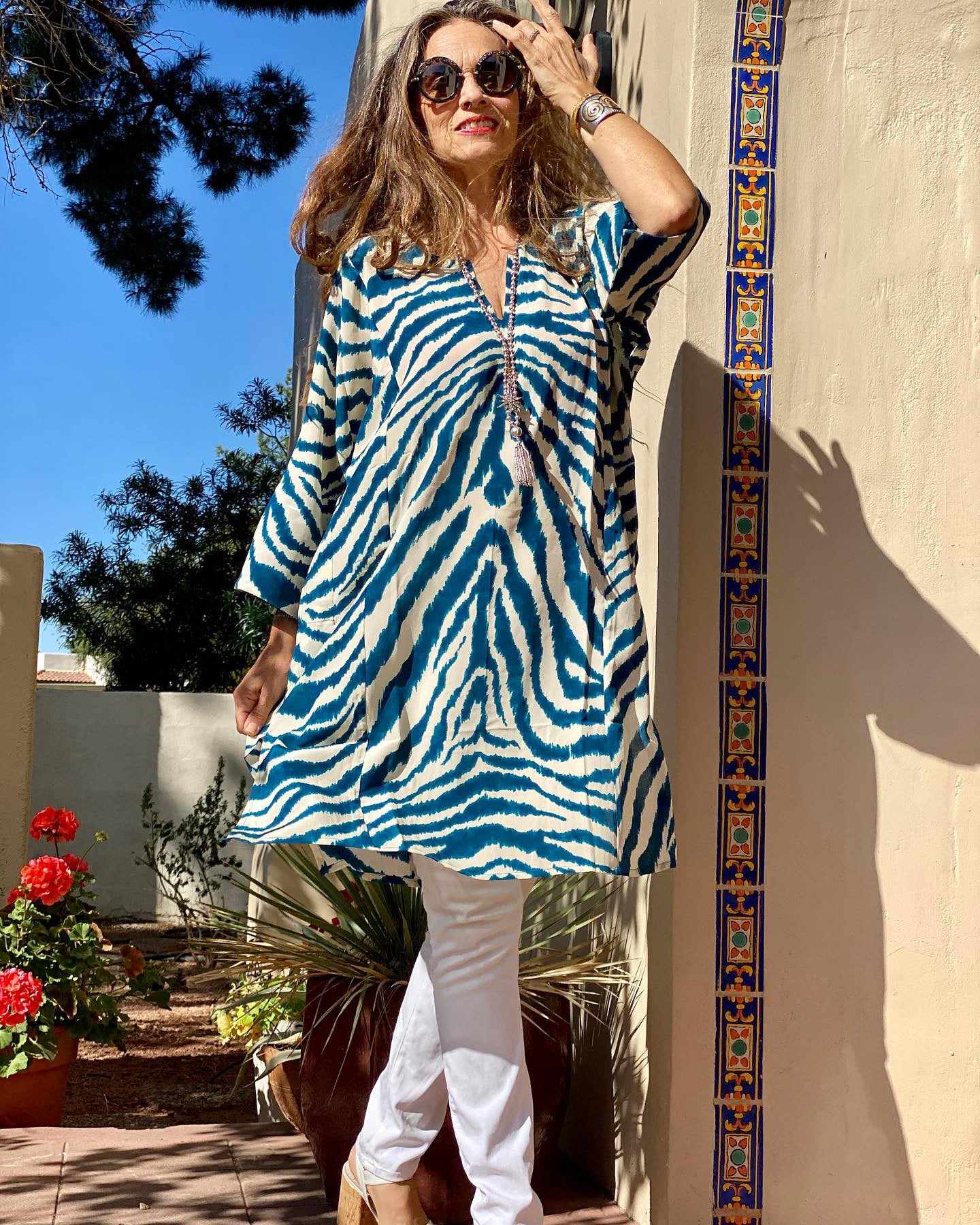 Zebra Petrolio Italian Silk Midi Tunic