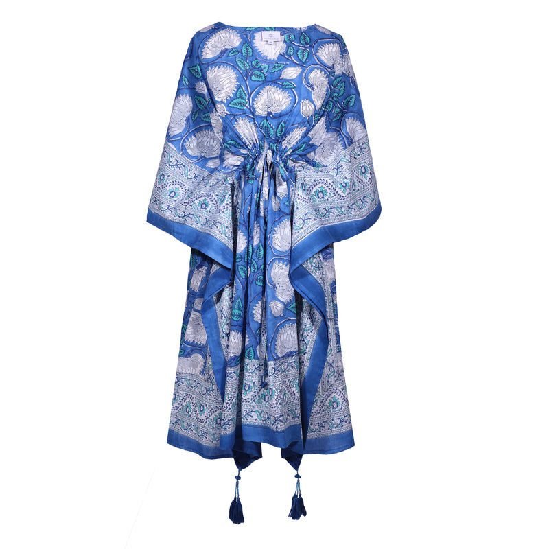 Blue Floral Midi Kaftan Dress 