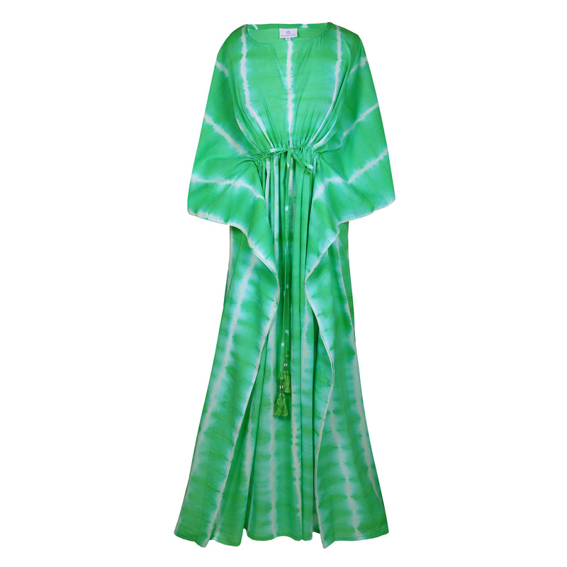 Gaeta Green Tie-Dye Shibori Maxi Kaftan Dress