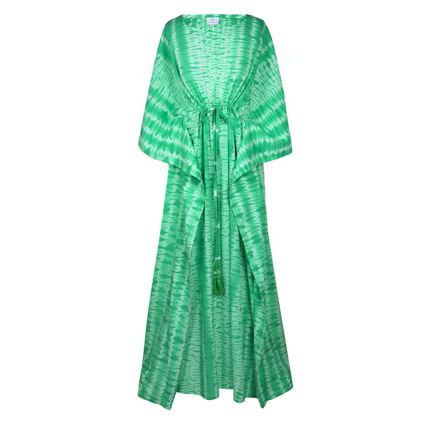 Galapagos Green Needle Shibori Maxi Kaftan Dress