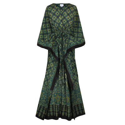Ganges Green Maxi Kaftan Dress Natural Dyes ONLY ONE LEFT