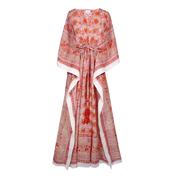 Pink floral Cotton Maxi Kaftan Dress