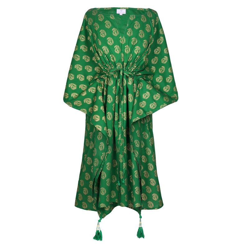 Elizabeth Emerald Paisley Midi Kaftan Dress