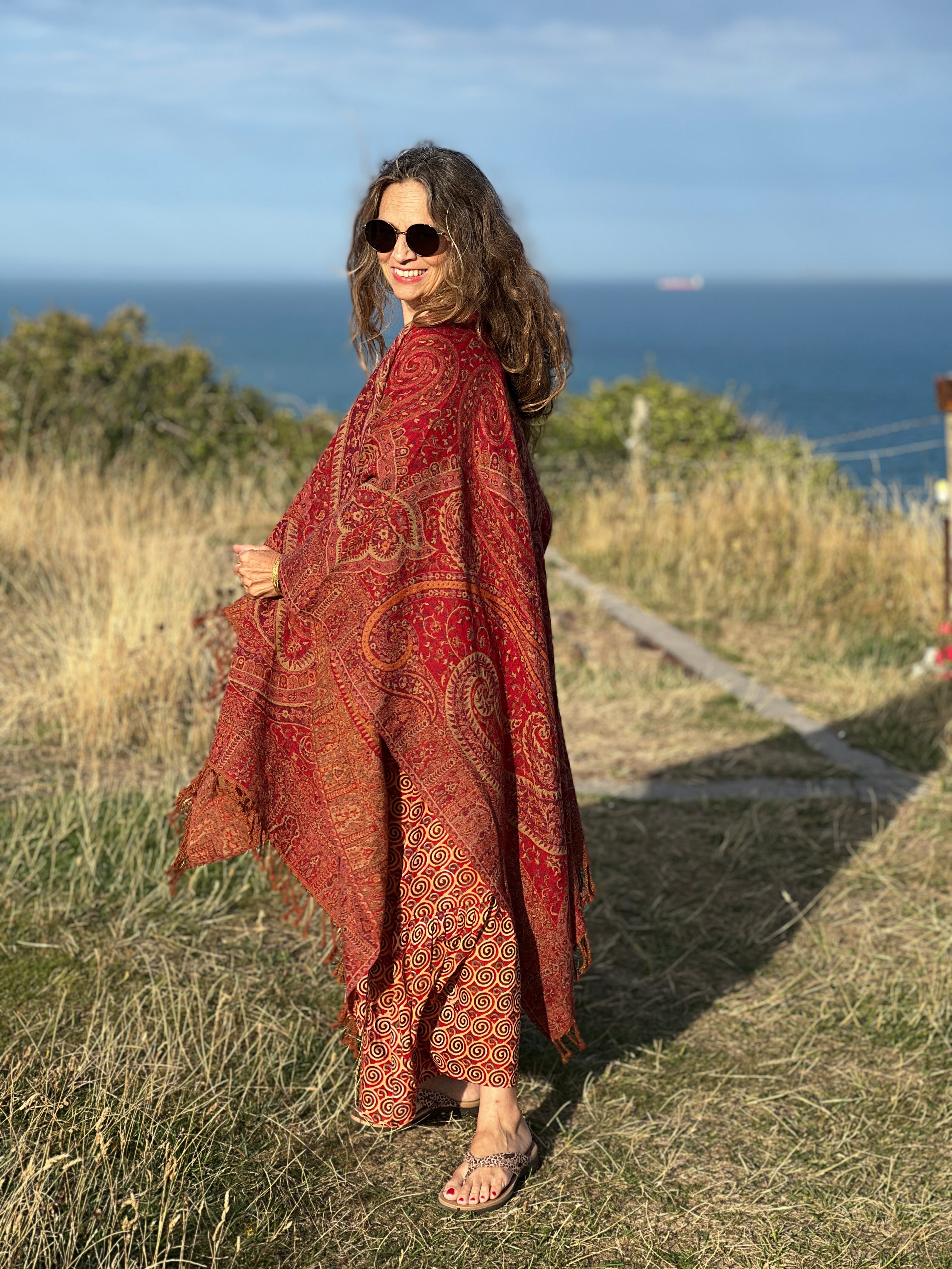 Medici Paisley Wool Wrap Poncho