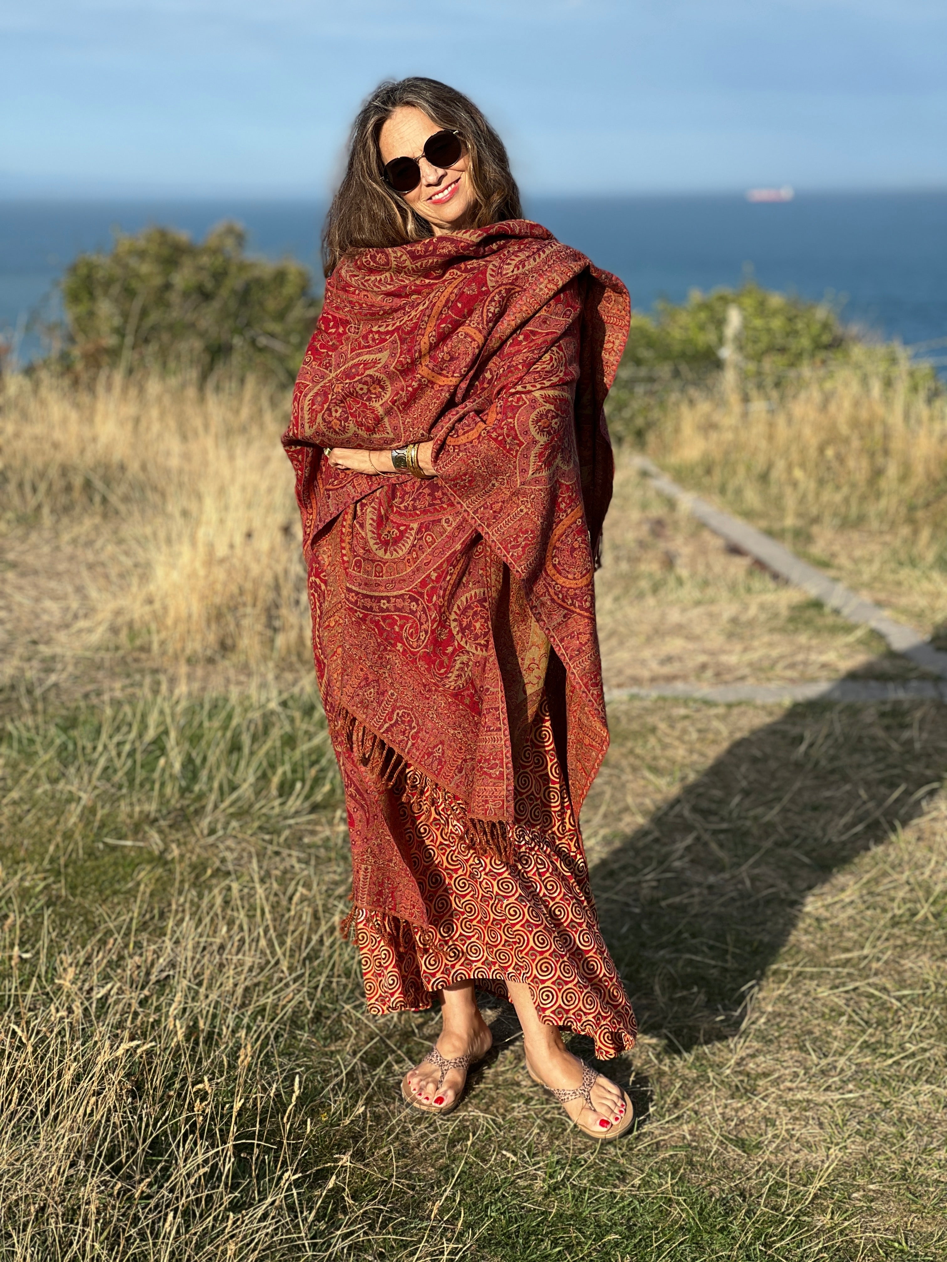 Medici Paisley Wool Wrap Poncho