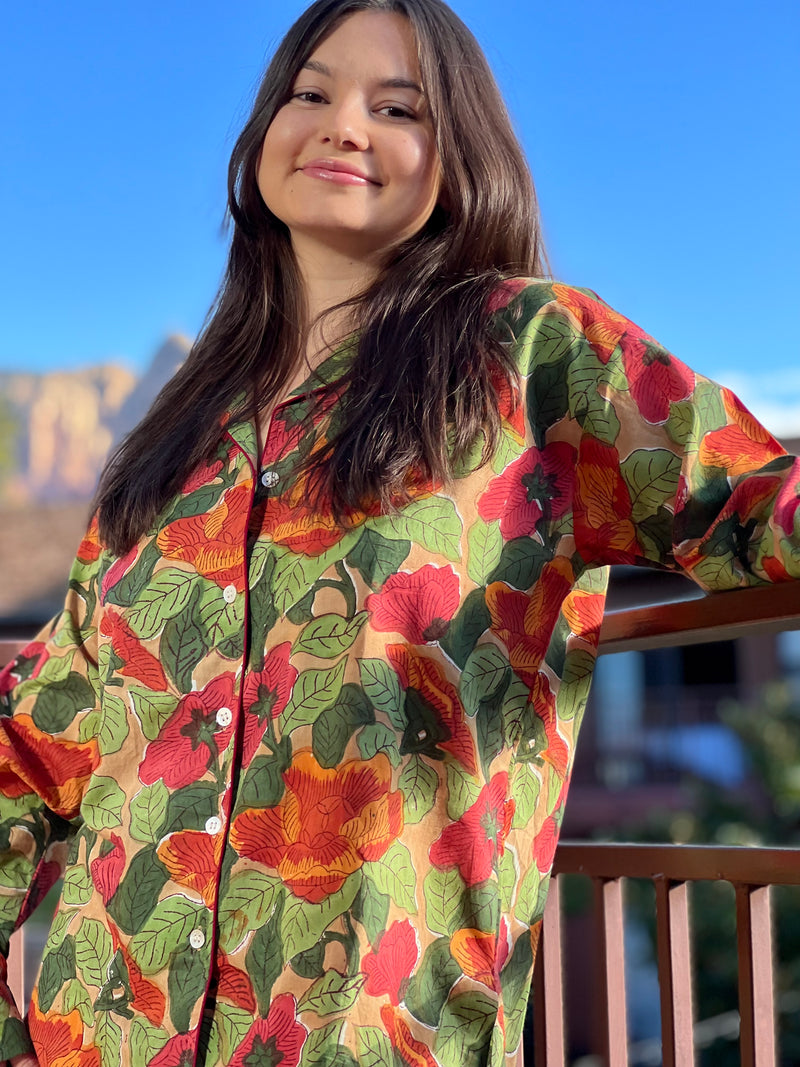 Frida Floral Cotton Long Sleeve Pajamas M and L ON BACKORDER 2-4 WEEKS