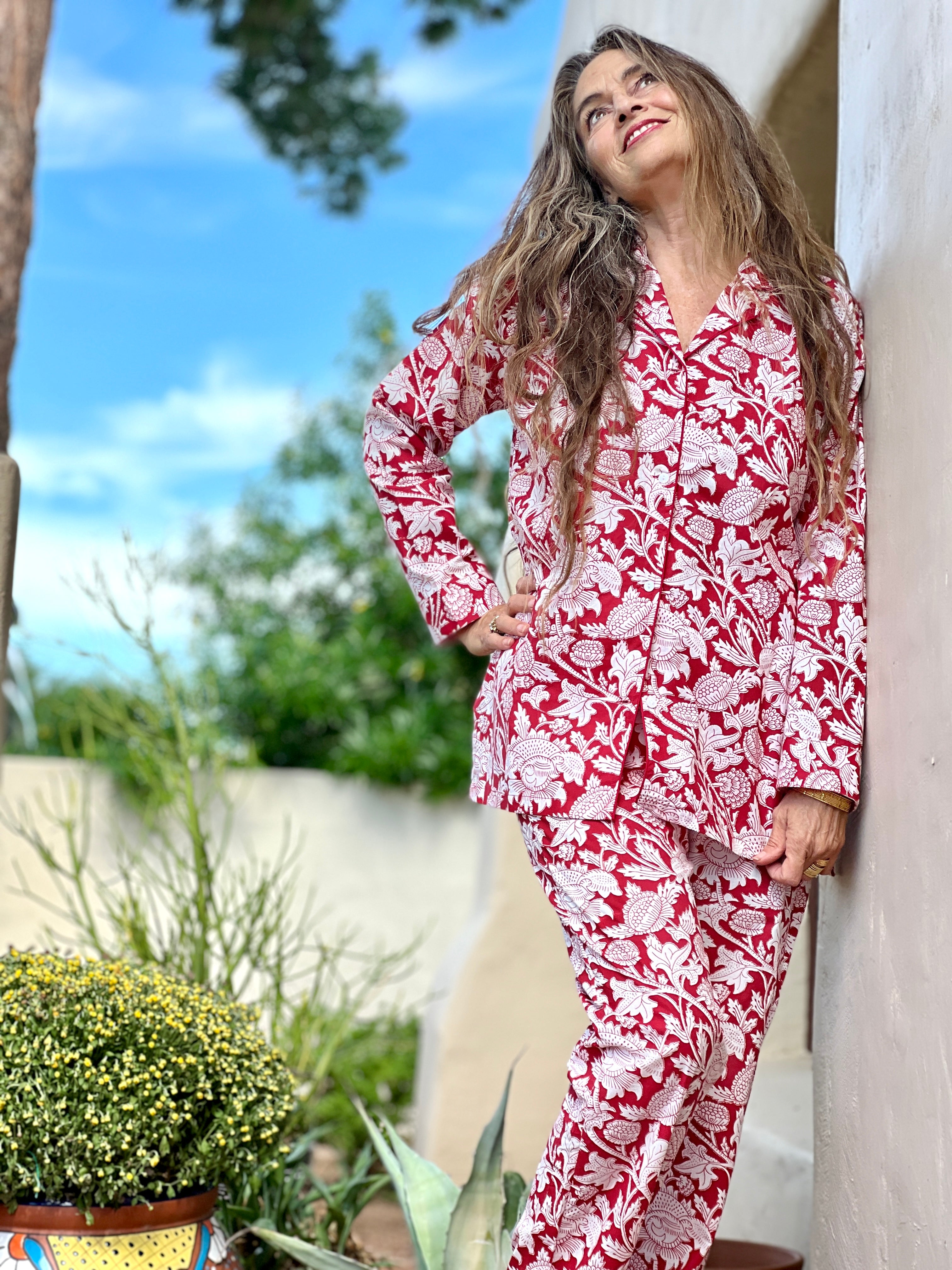 Laura Red Floral Cotton Pajamas Long Sleeve