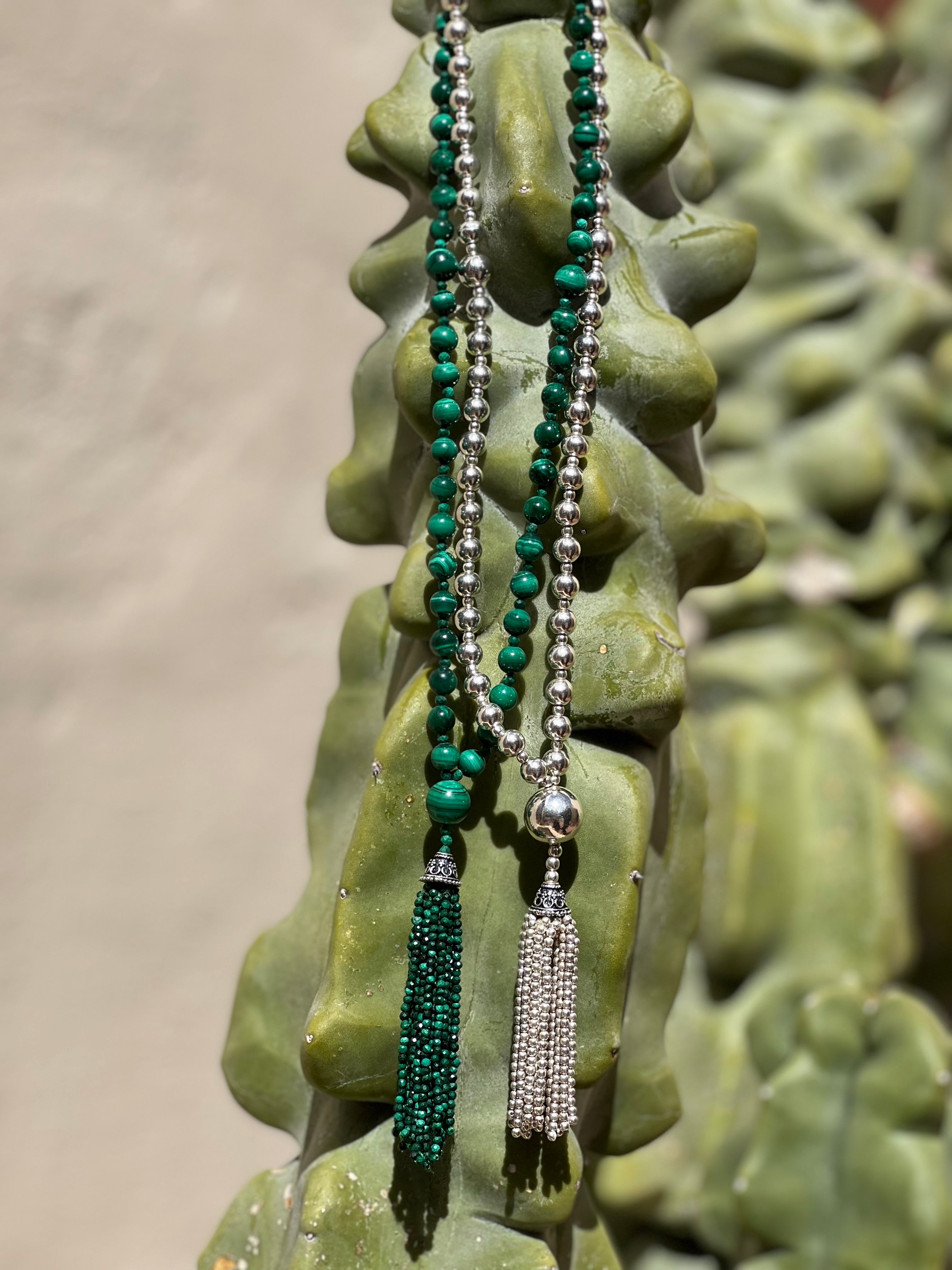 Semi Precious Malachite Mala Necklace