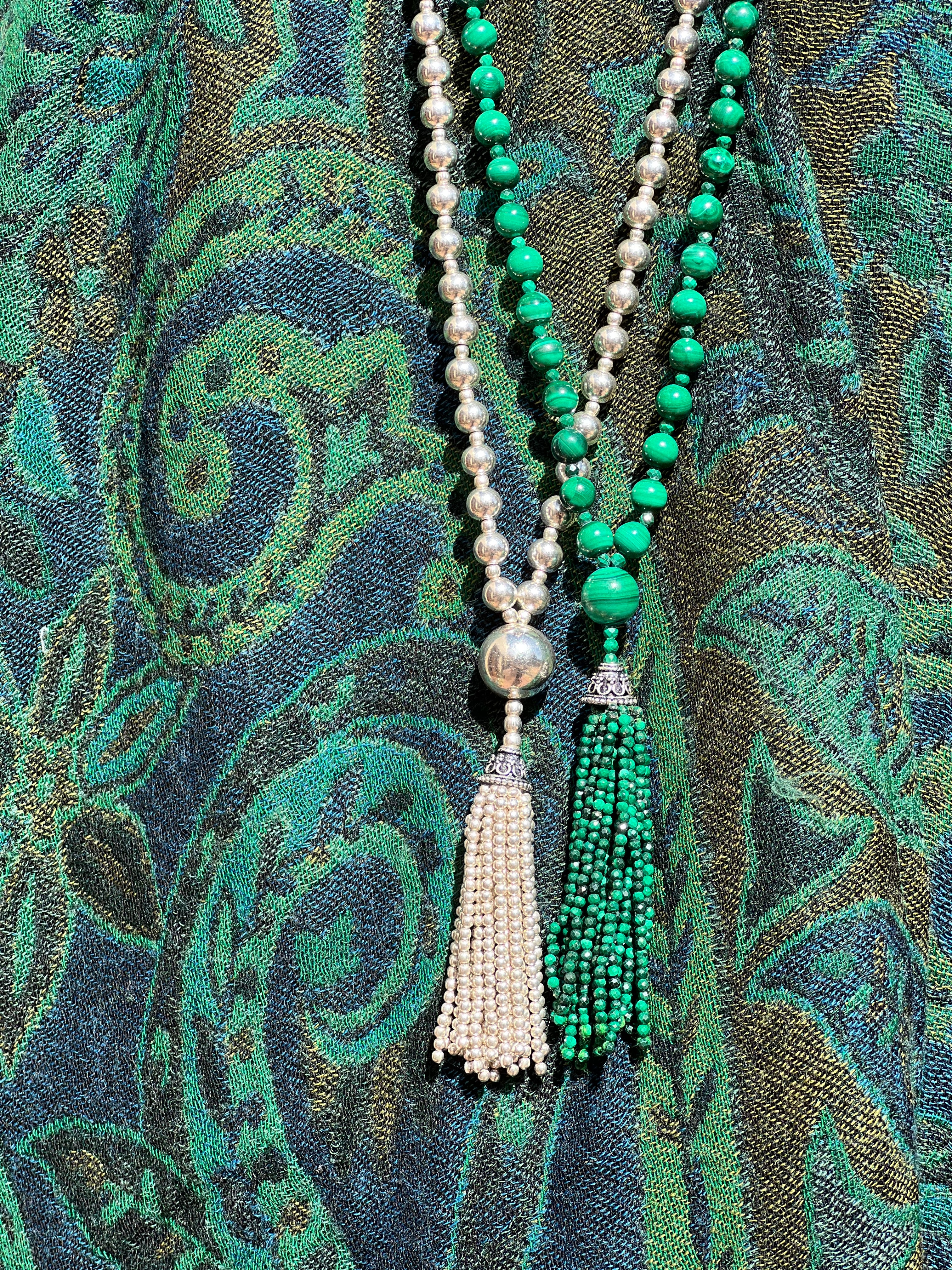 Semi Precious Malachite Mala Necklace