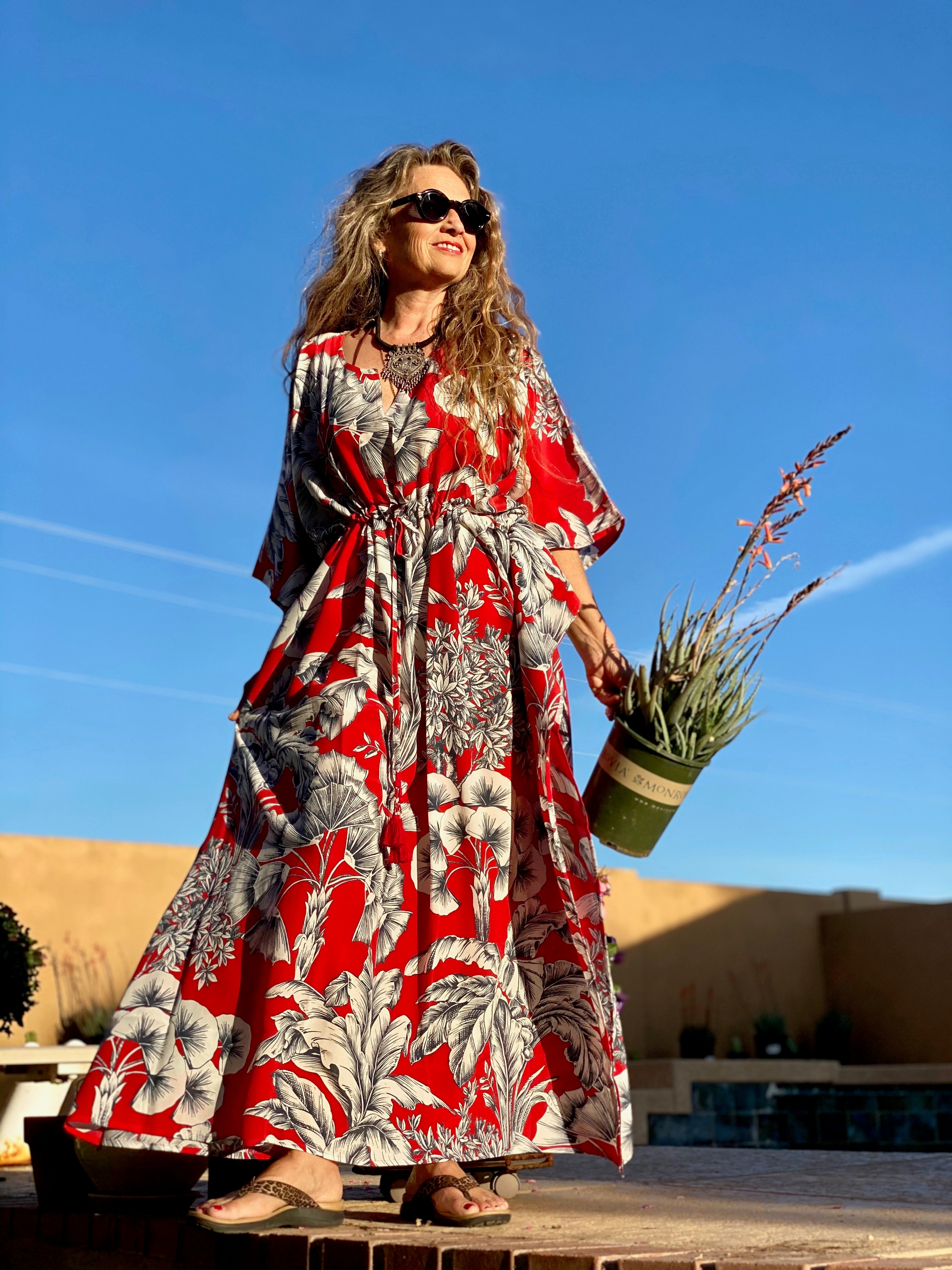 Giardino Rosso Italian Silk Maxi Kaftan Dress