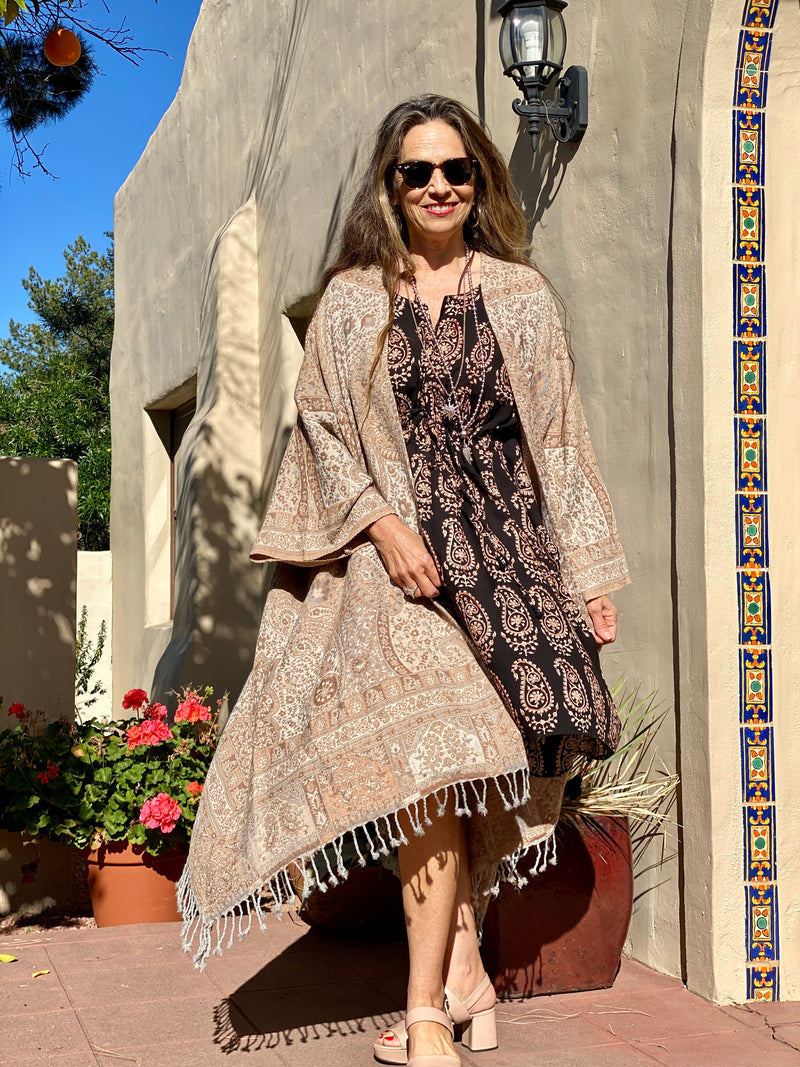 Pink City Paisley Wool Kimono Coat Reversible