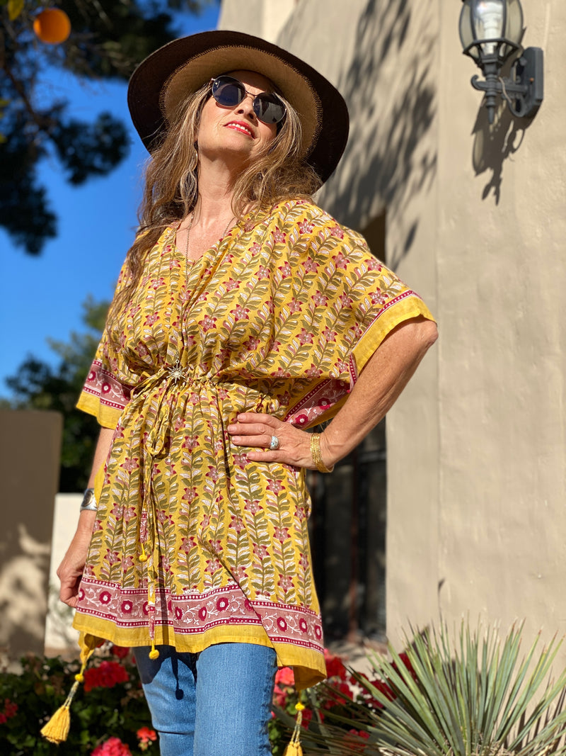 Rangoli Yellow Floral Short Kaftan
