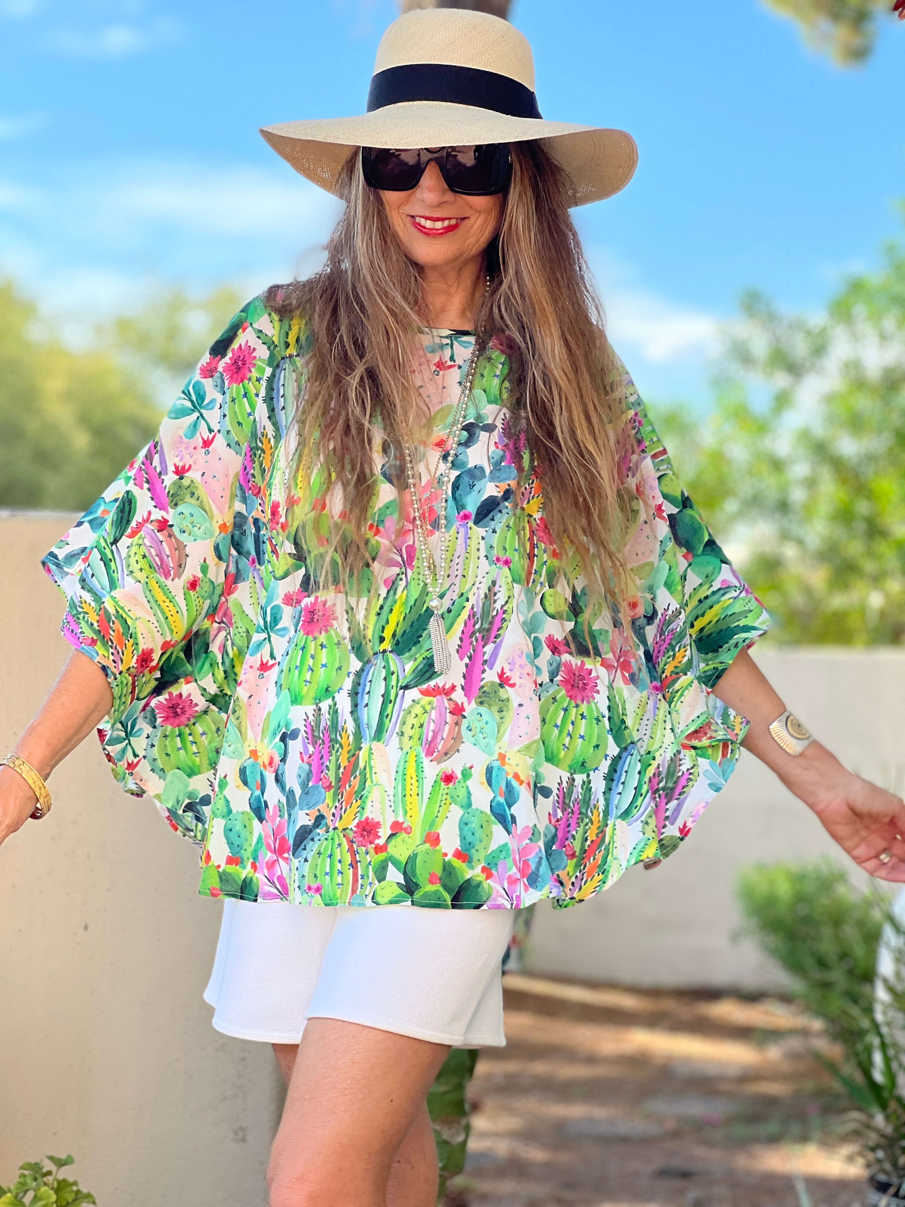 Primavera Italian Silk Cactus Poncho