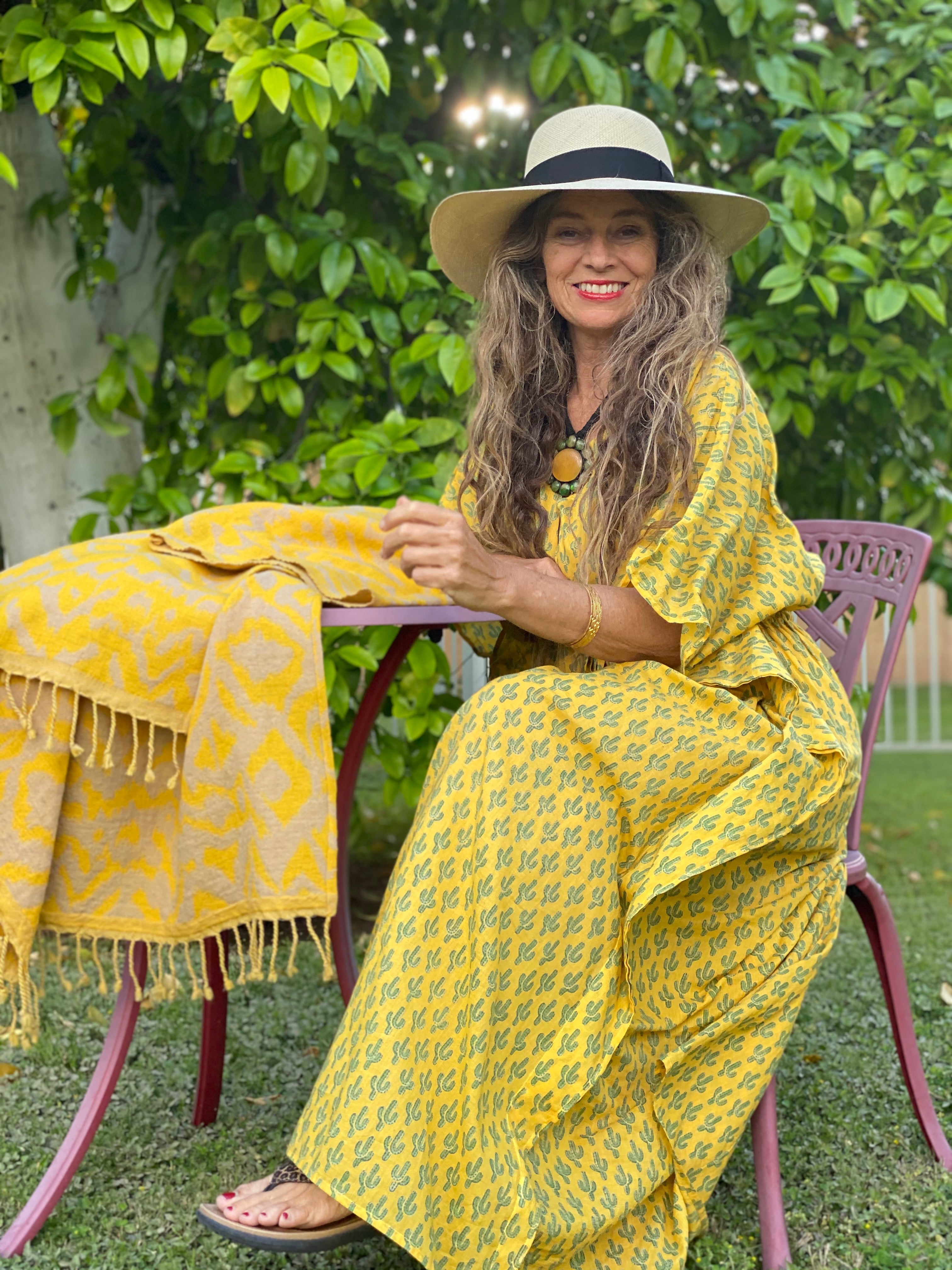 Prickly Pax Marigold Cactus Maxi Dress