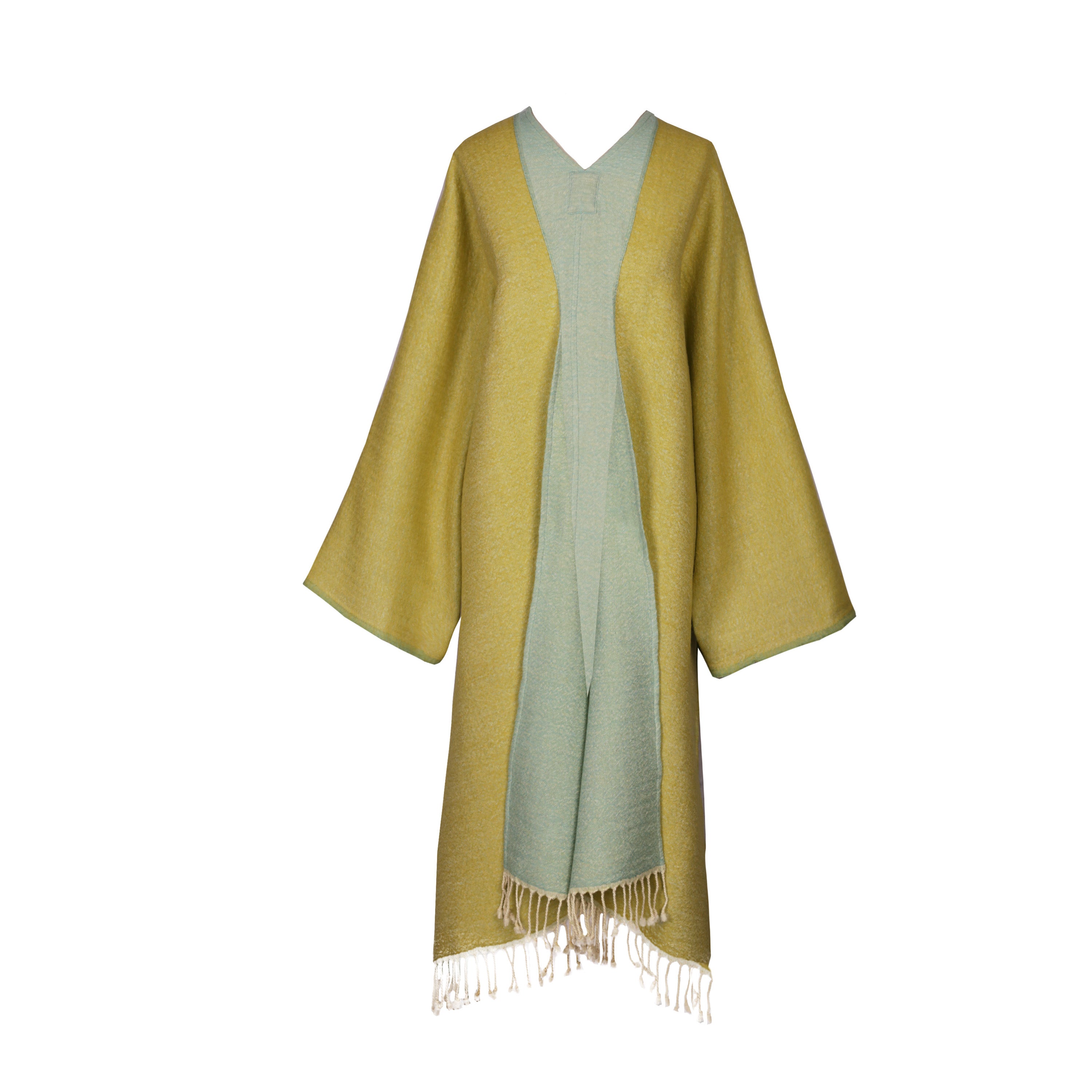 Aqua-Lime Boiled Wool Kimono Coat Reversible