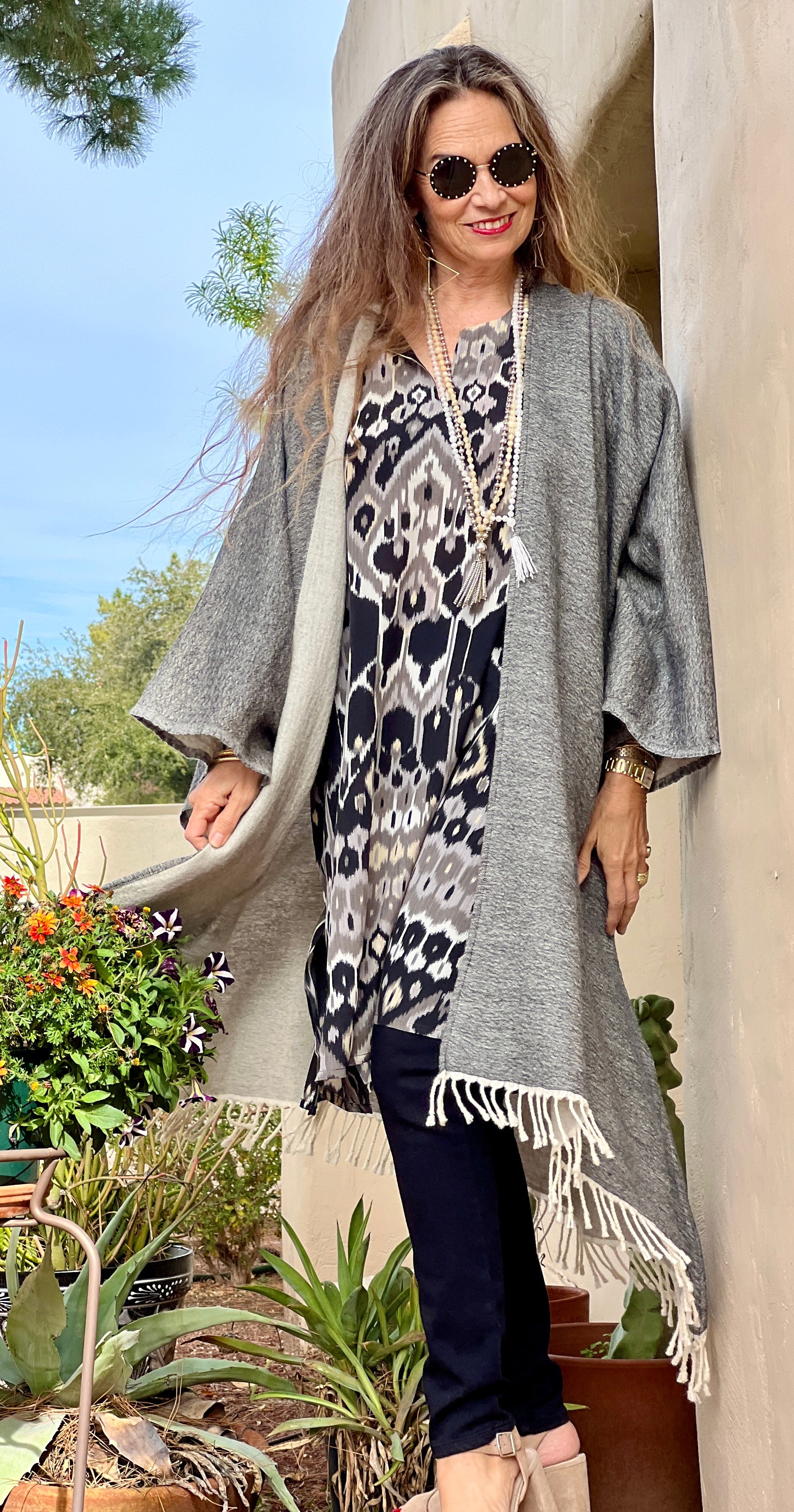 Charcoal Boiled Wool Kimono Coat