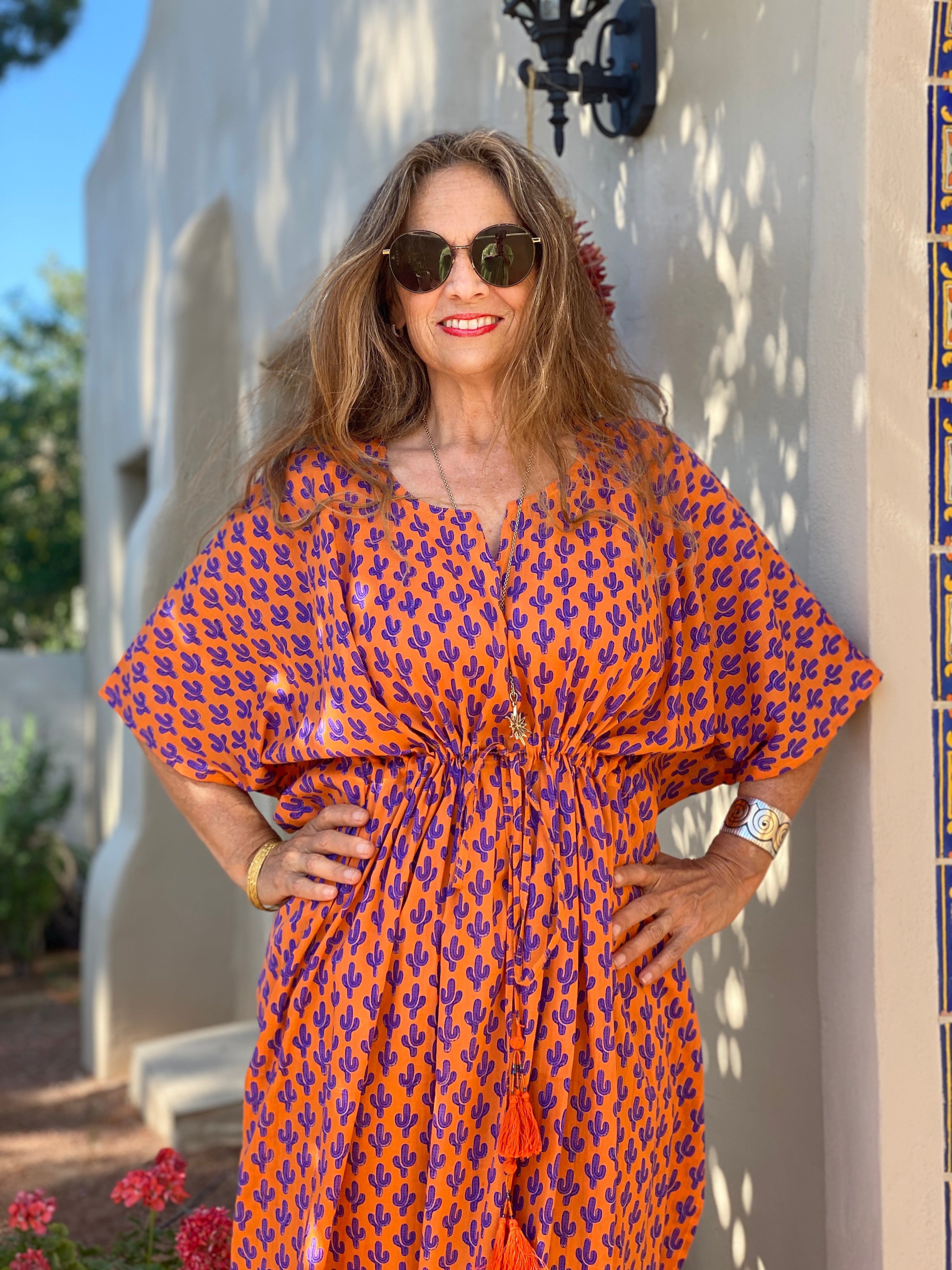 Phoenix Purple Cactus Maxi Kaftan Dress