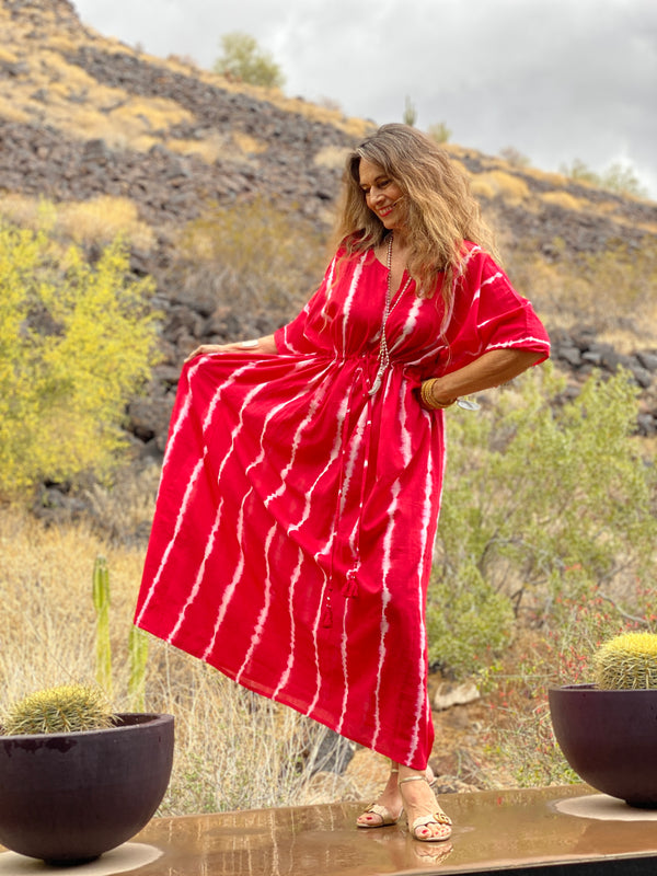Ranuncula Red Hand Made Tie Dye Maxi FINAL SALE ONE LEFT