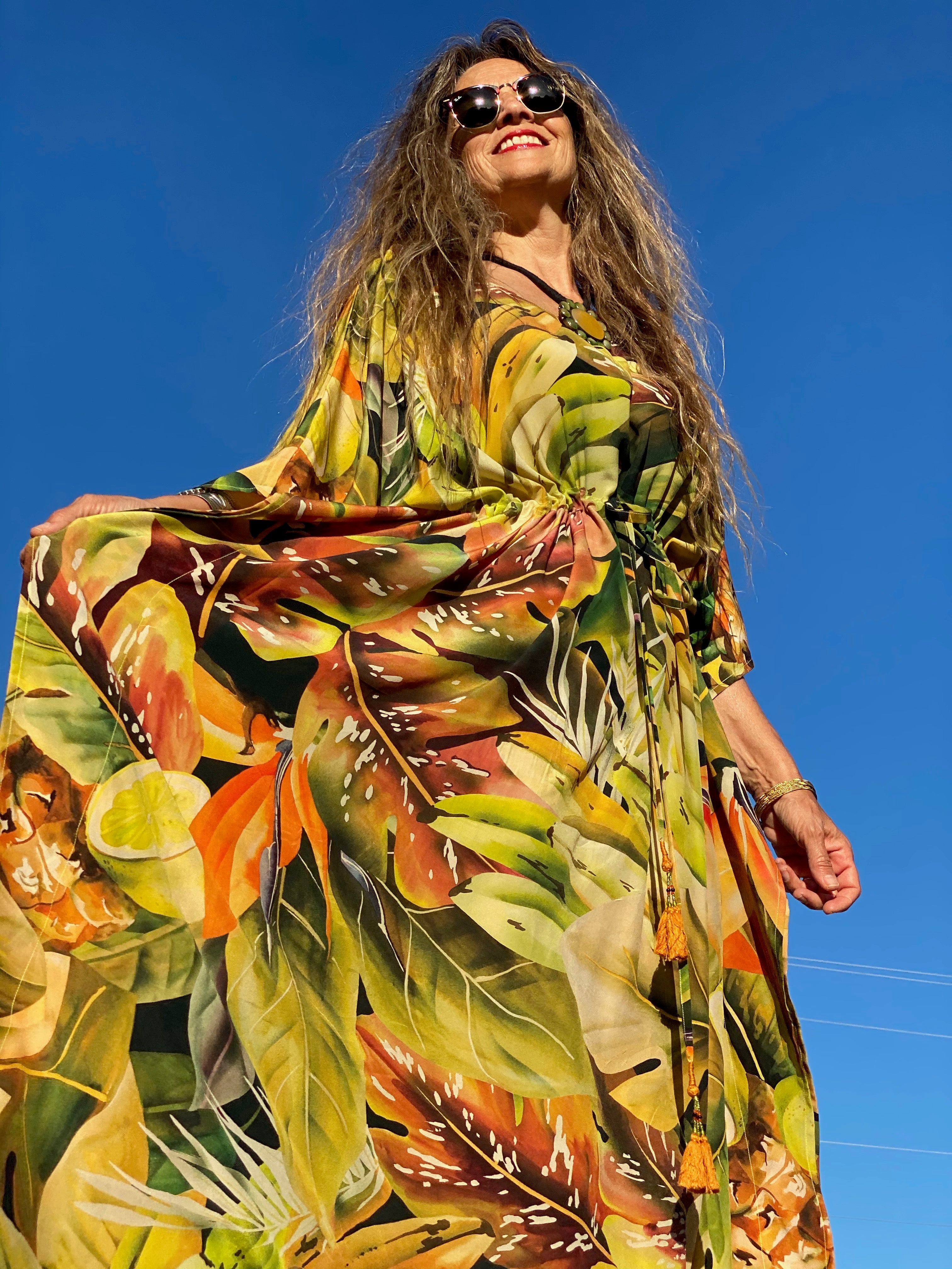 Tutti Frutti Italian Silk Maxi Kaftan Dress