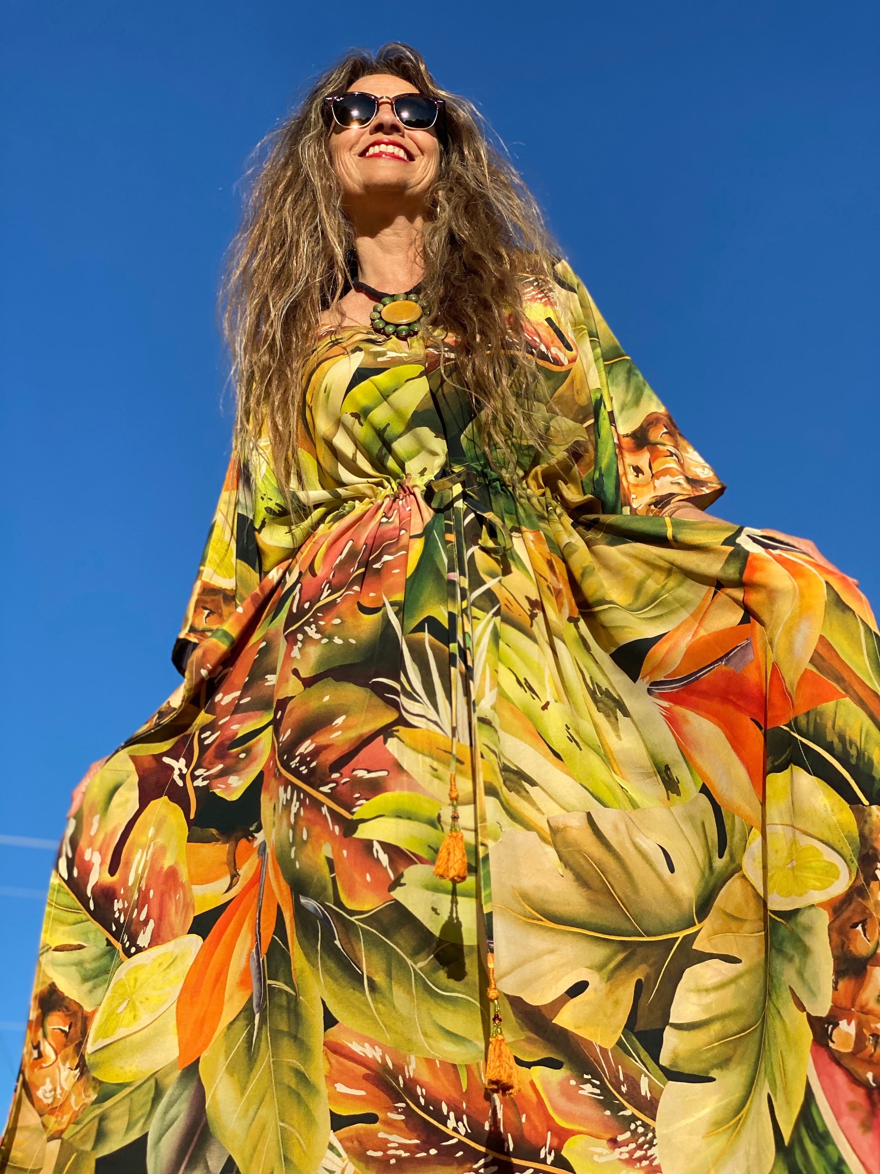 Tutti Frutti Italian Silk Maxi Kaftan Dress On Back Order 3-5 weeks