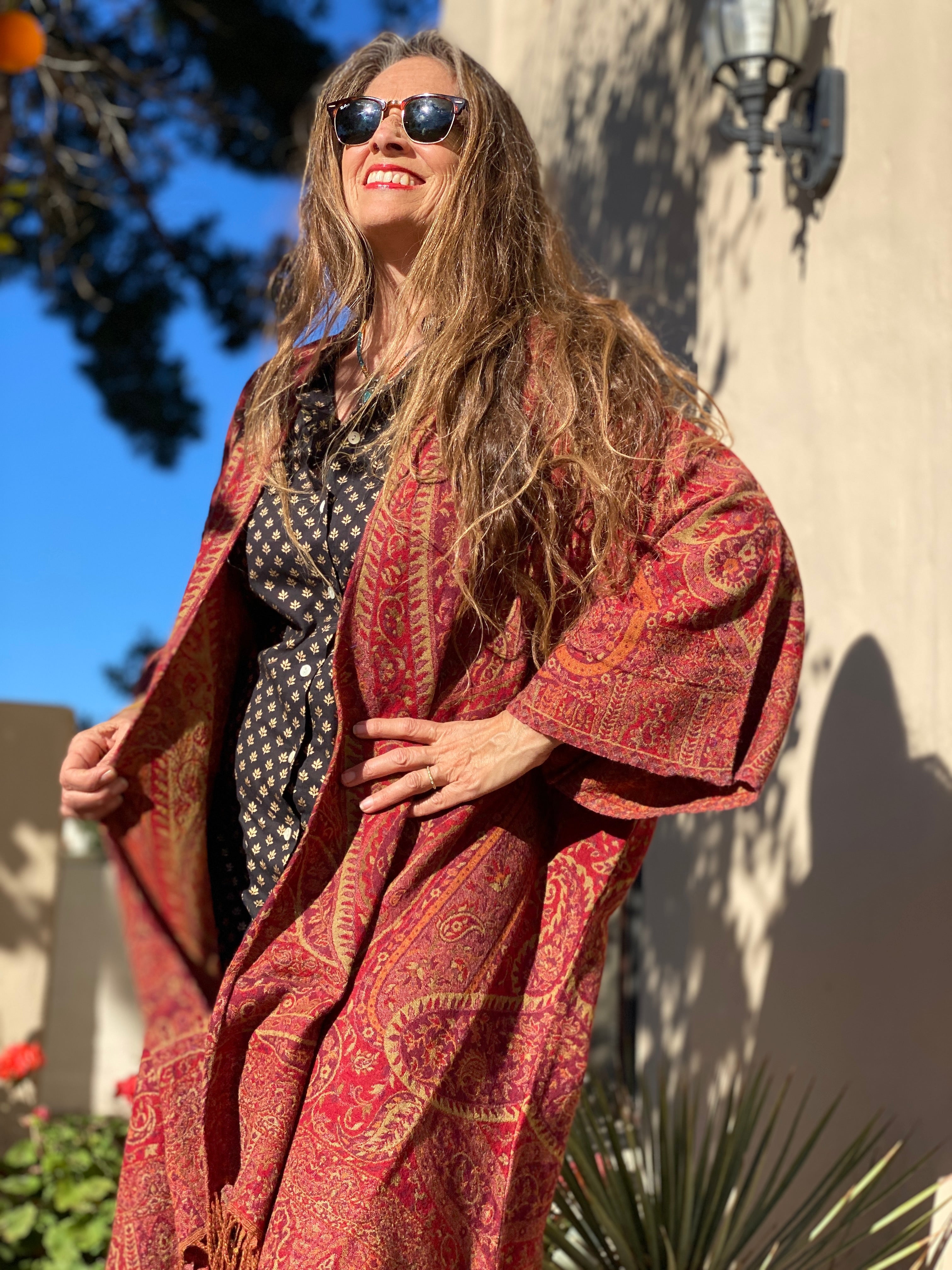 Magnifico Medici Paisley Boiled Wool Kimono Coat Reversible