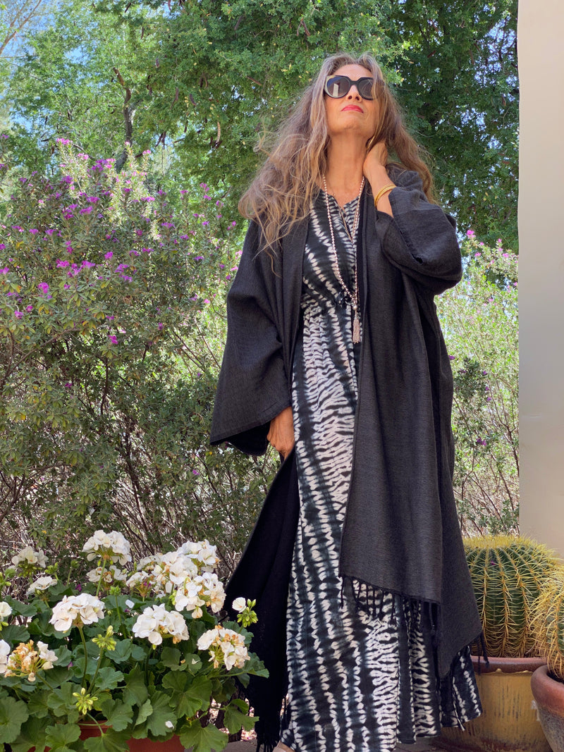 Earl Grey Boiled Wool Kimono Coat Reversible