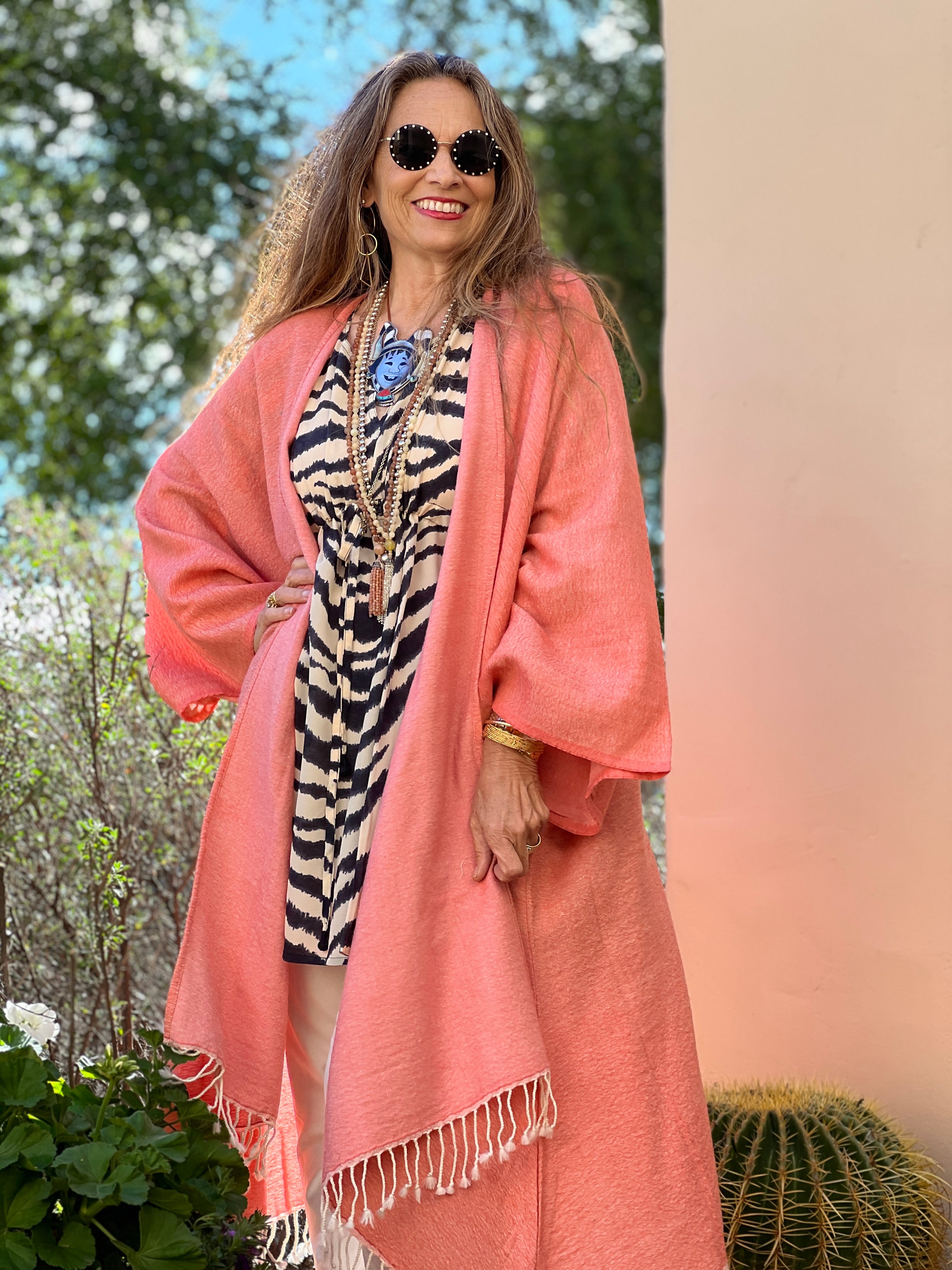 Coral Boiled Wool Kimono Coat Reversible ONLY ONE AVAILABLE