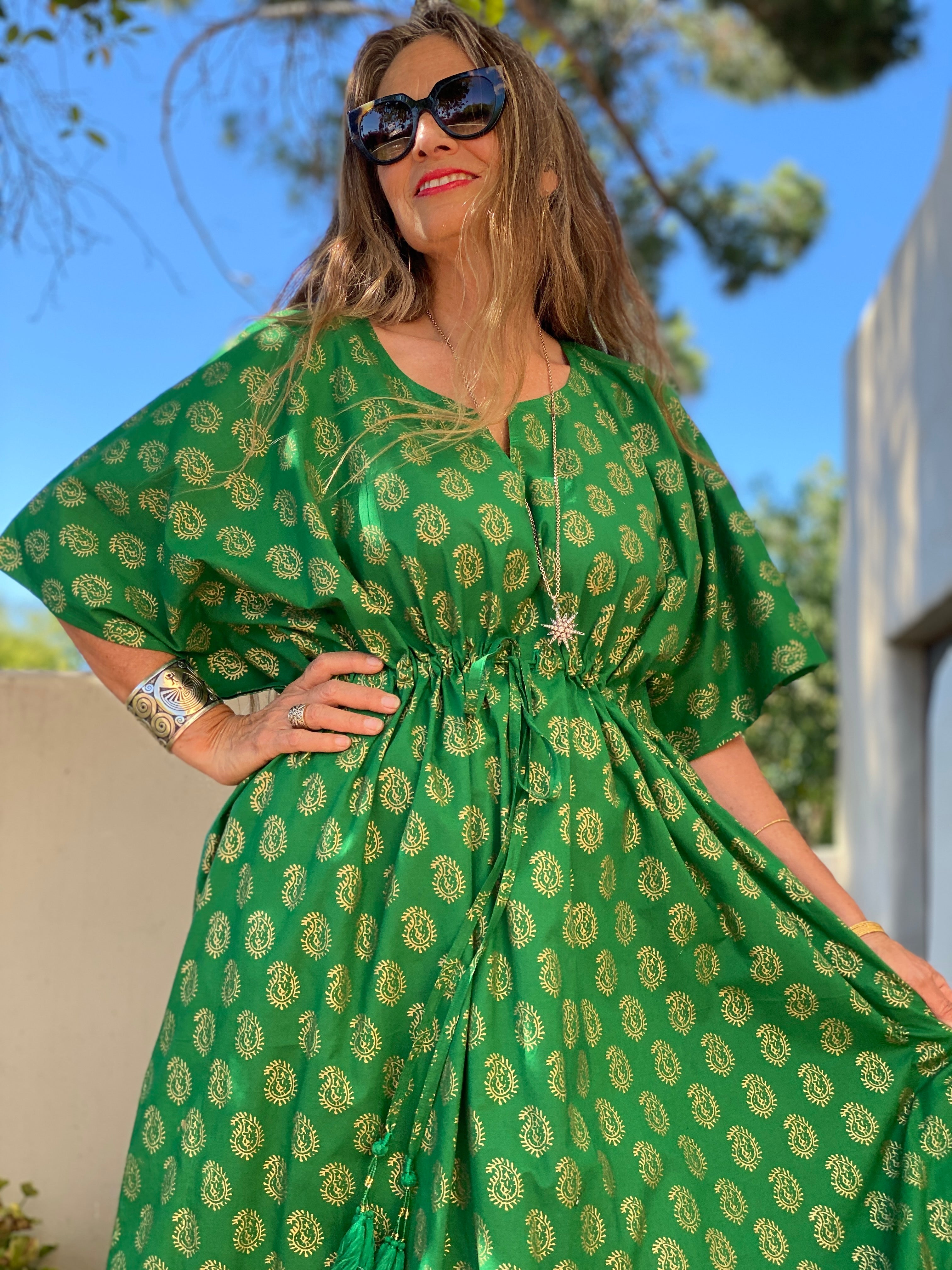 Elizabeth Emerald Paisley Maxi Kaftan Dress