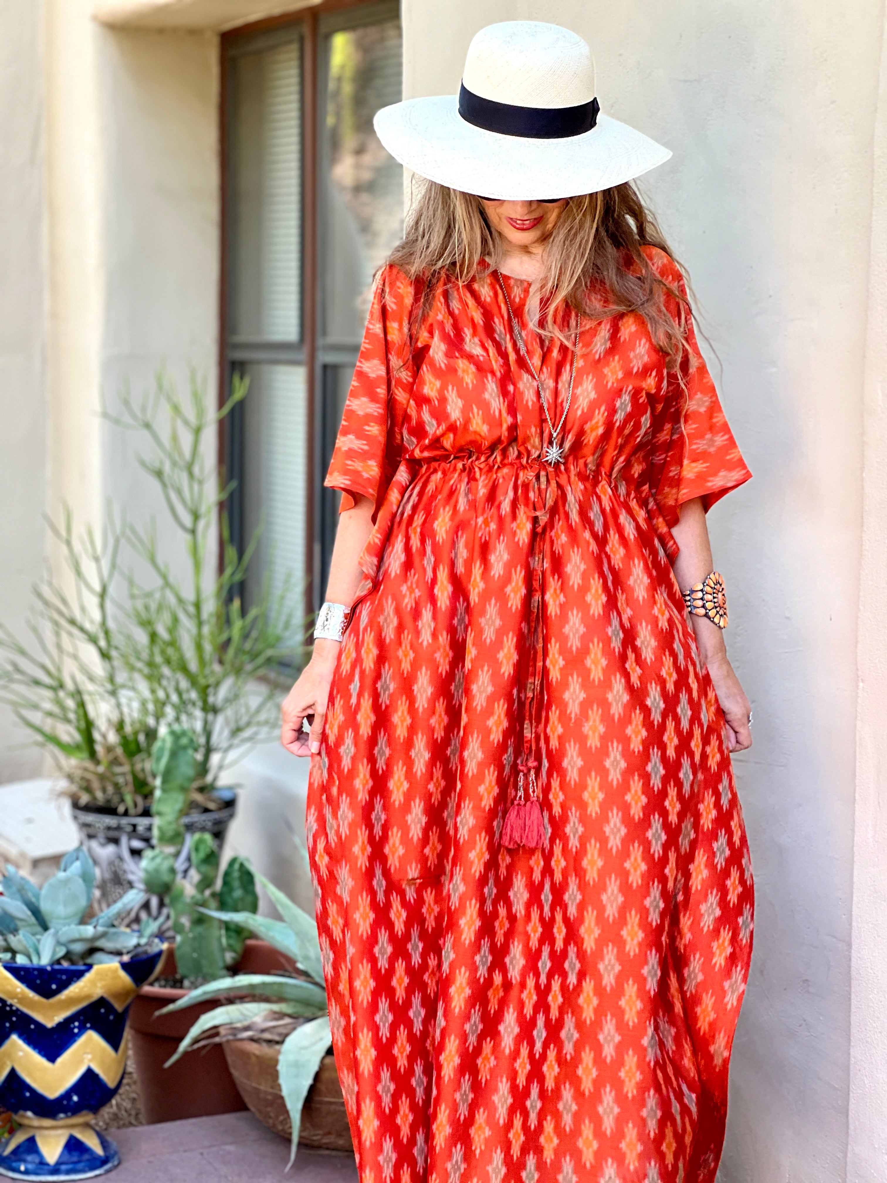 Monarch Orange Silk Cotton Ikat Maxi