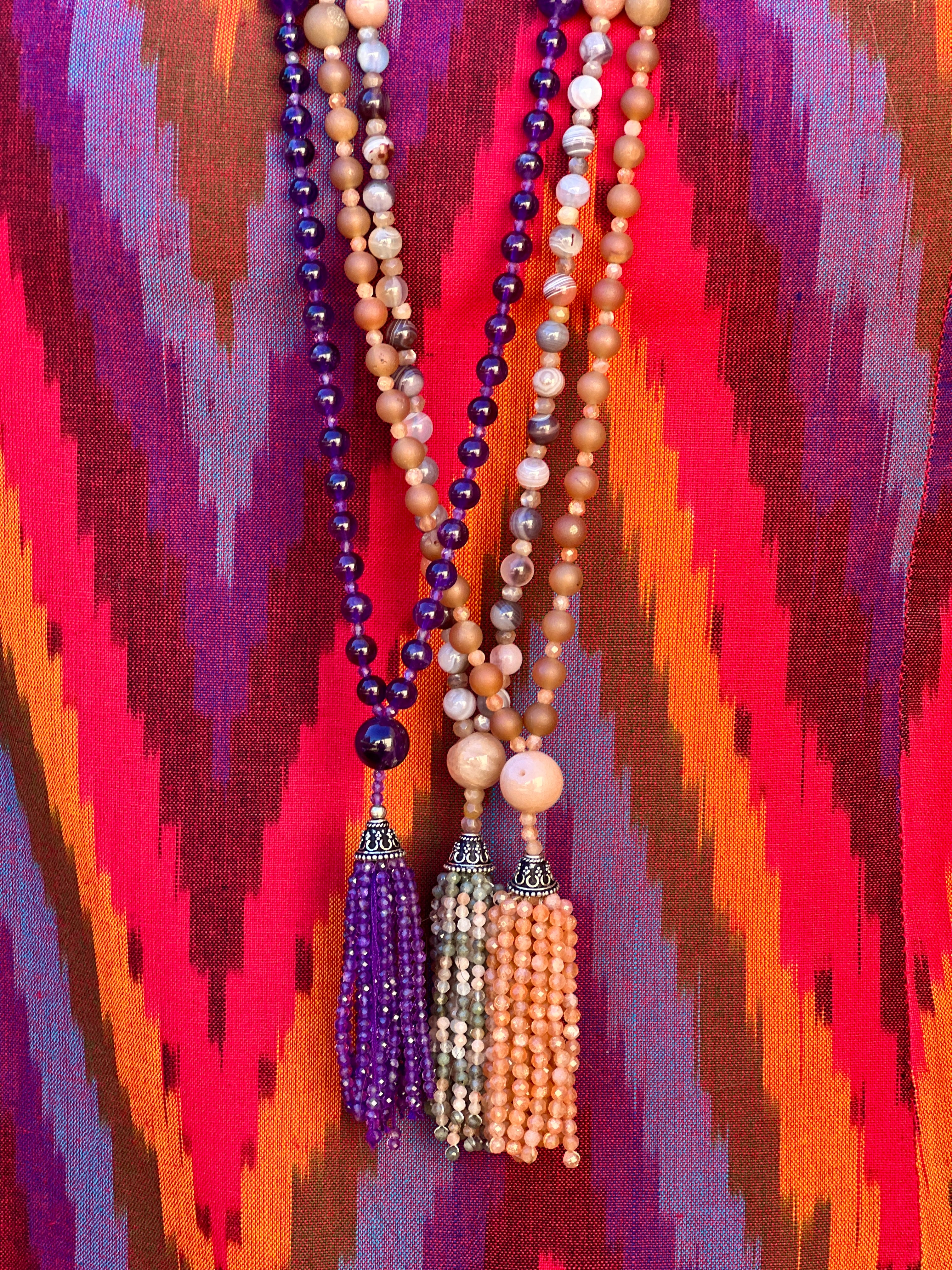 Semi Precious Amethyst Mala Necklace