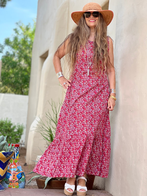 Red Fairytale Floral Sleeveless Mermaid Dress FINAL SALE STORE CREDIT OR EXCHANGE ONLY
